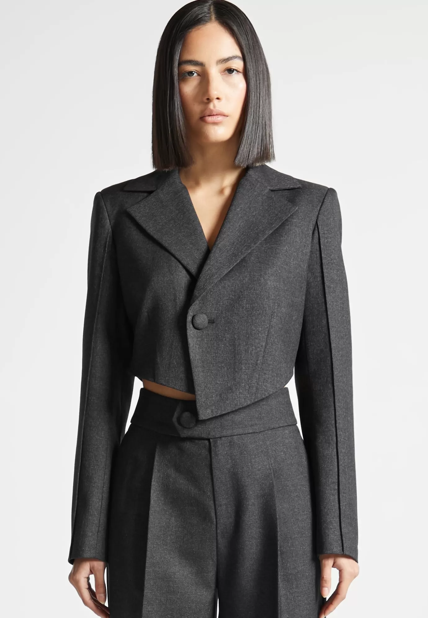 Hot Asymmetric Tailored Cropped Blazer - Dark Blazers & Waistcoats