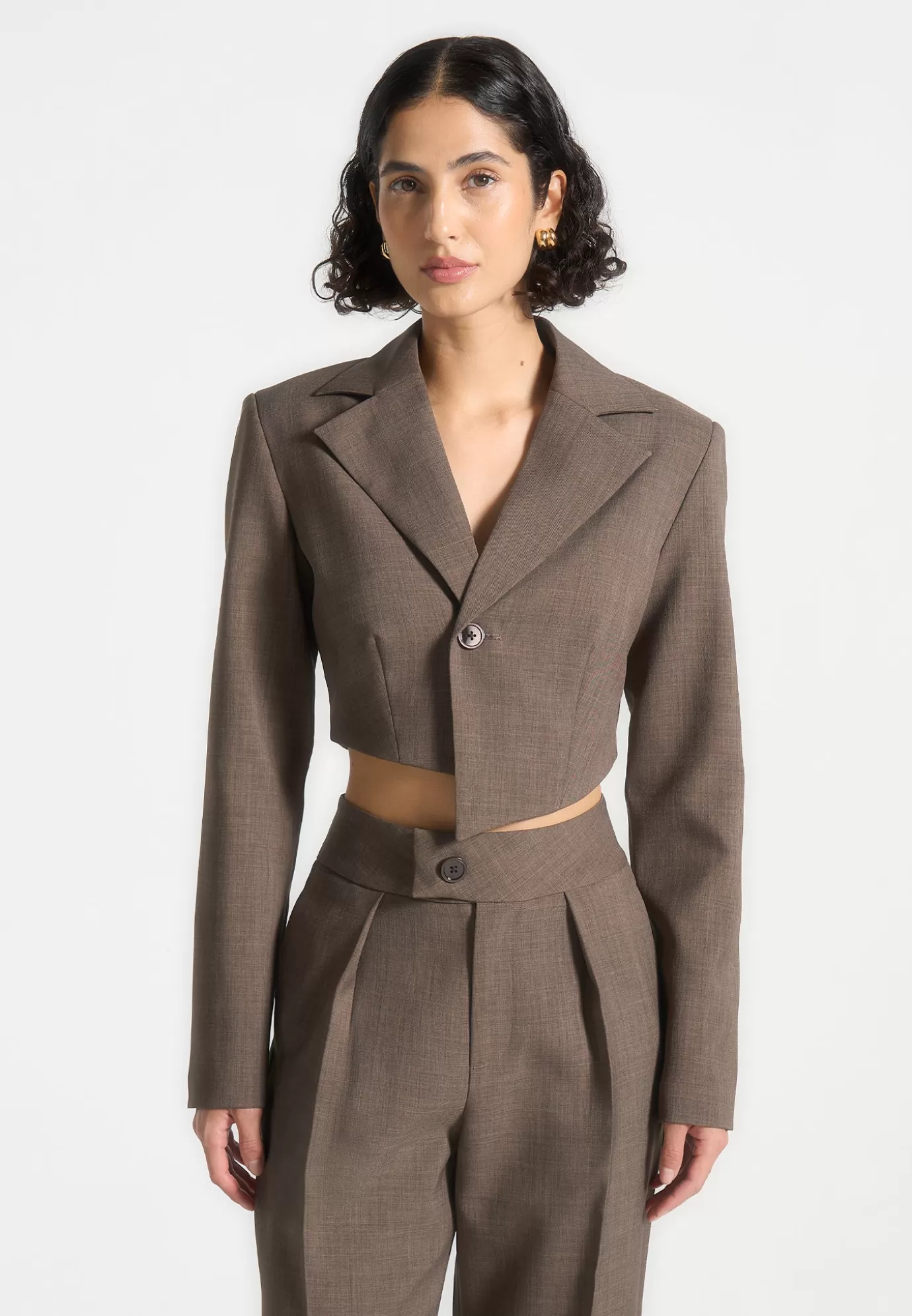 Clearance Asymmetric Tailored Cropped Blazer - Dark Suits