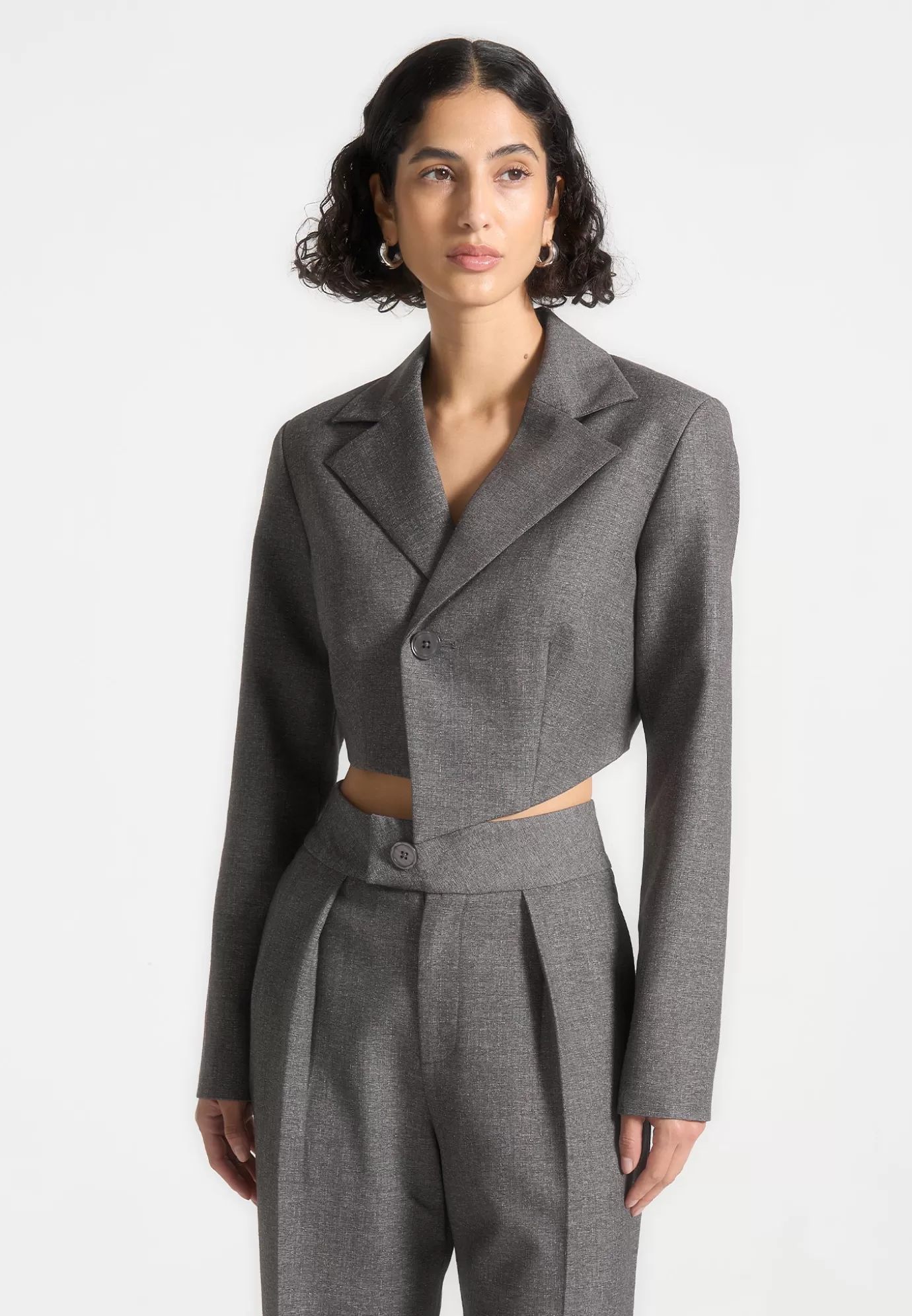 Fashion Asymmetric Tailored Cropped Blazer - Grey Blazers & Waistcoats