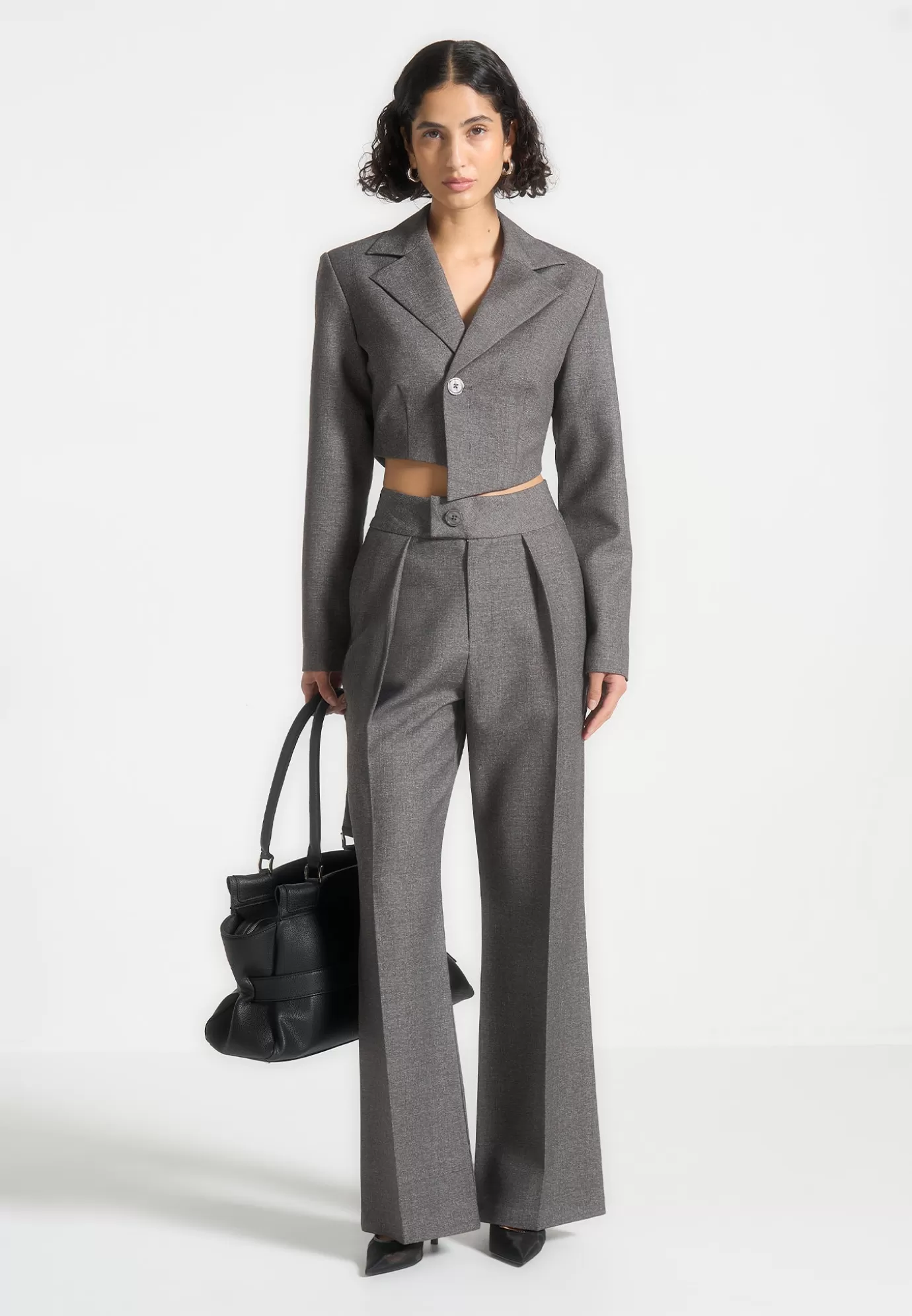 Fashion Asymmetric Tailored Cropped Blazer - Grey Blazers & Waistcoats