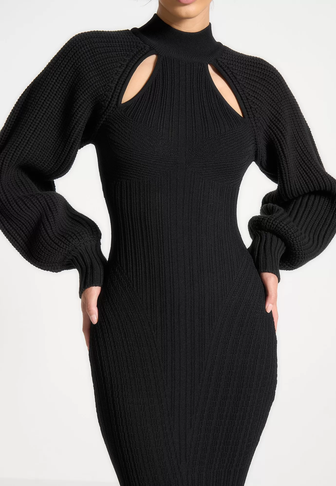 Shop Balloon Sleeve Knitted Contour Maxi Dress - Knitwear