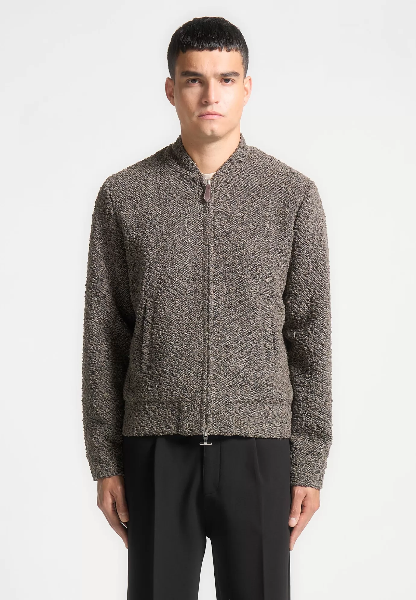 Shop Boucle Zip Through Bomber Jacket - Jackets