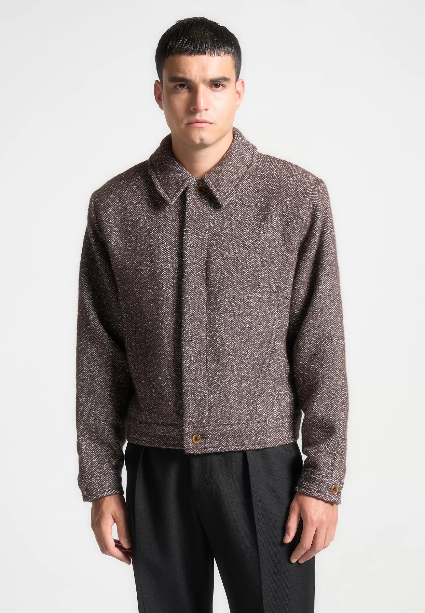 Best Sale Boxy Herringbone Wool Blend Jacket - Jackets