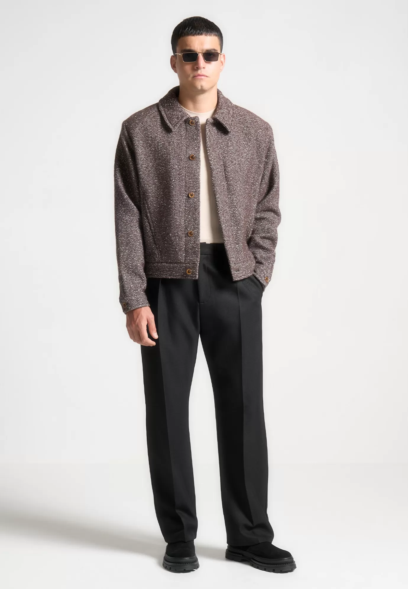 Best Sale Boxy Herringbone Wool Blend Jacket - Jackets