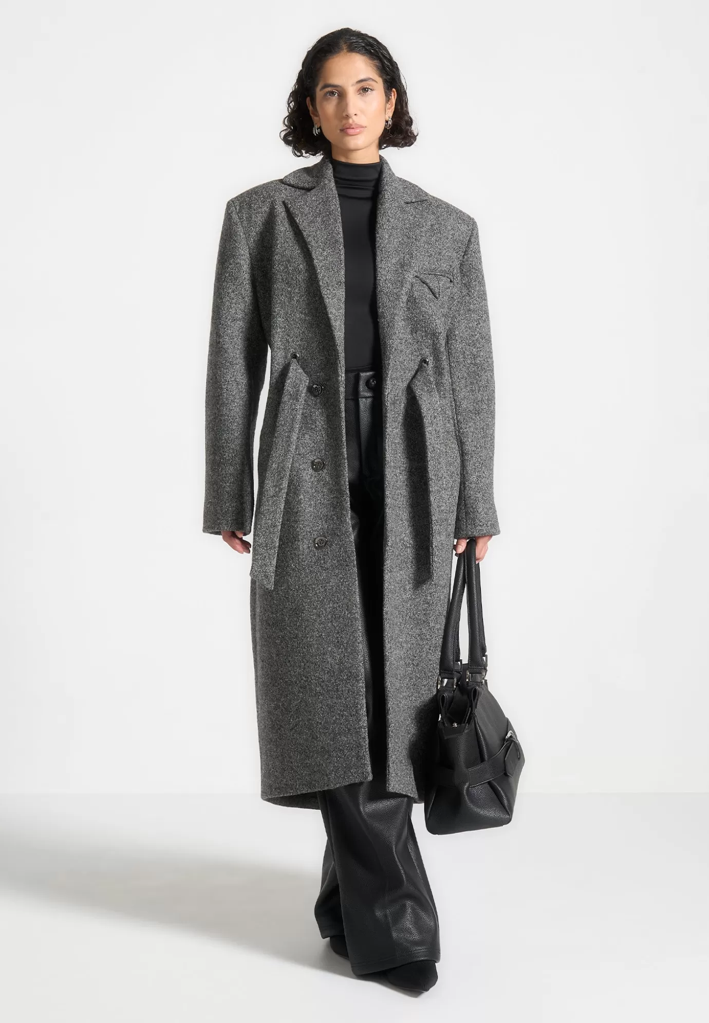 Cheap Boxy Wool Belted Coat - Outerwear