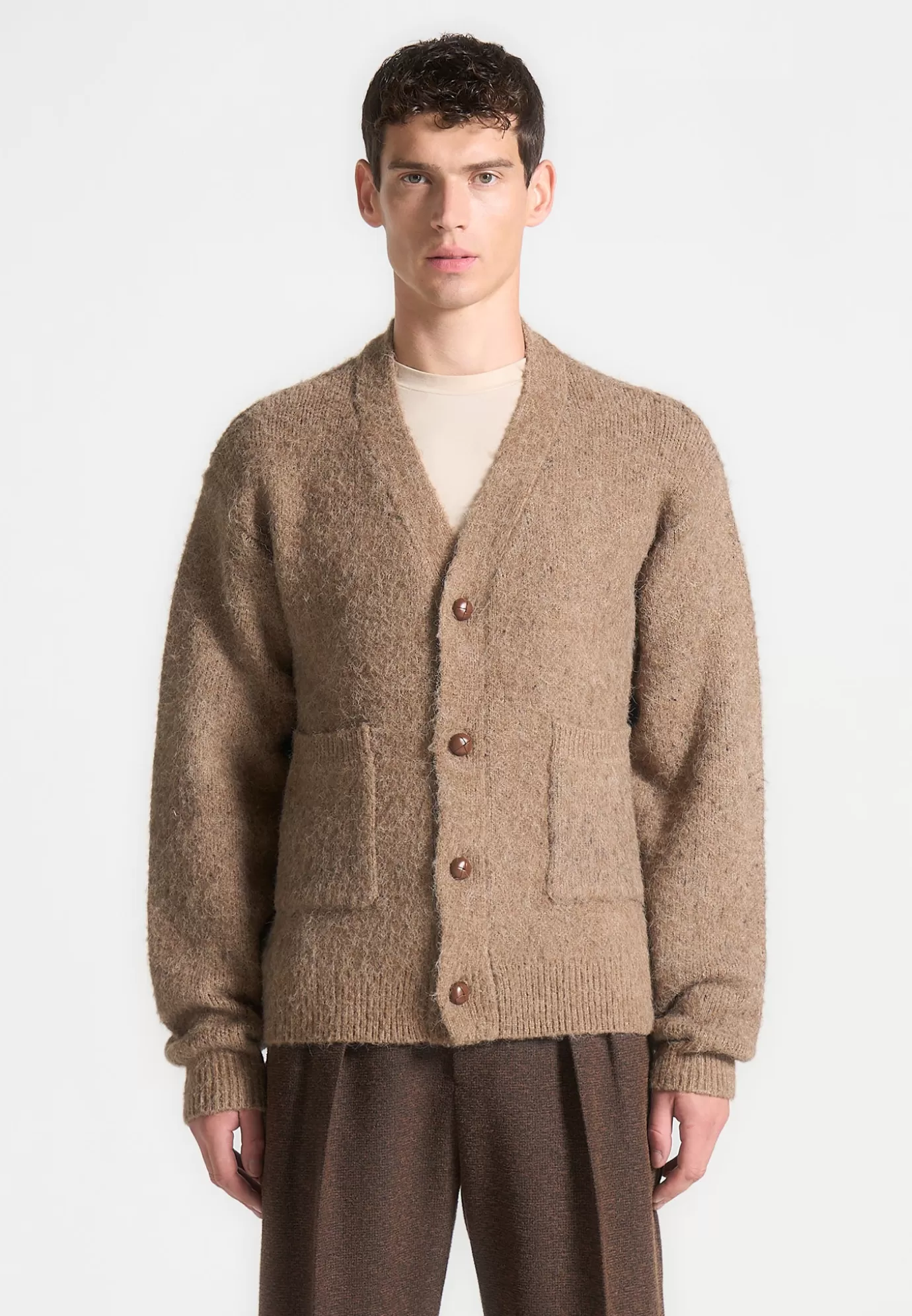 Discount Brushed Wool Knit Cardigan - Knitwear