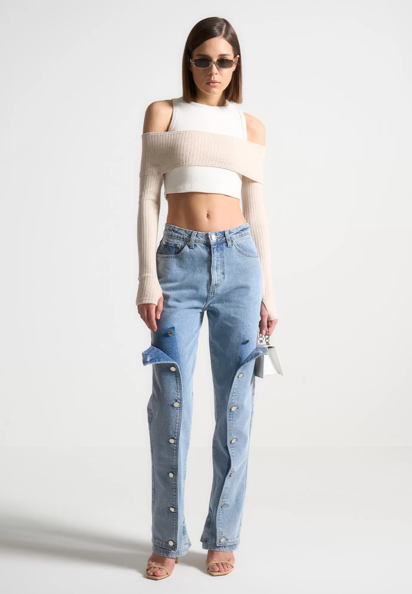 Store Button Down Overlay Mom Jeans - Mid Jeans