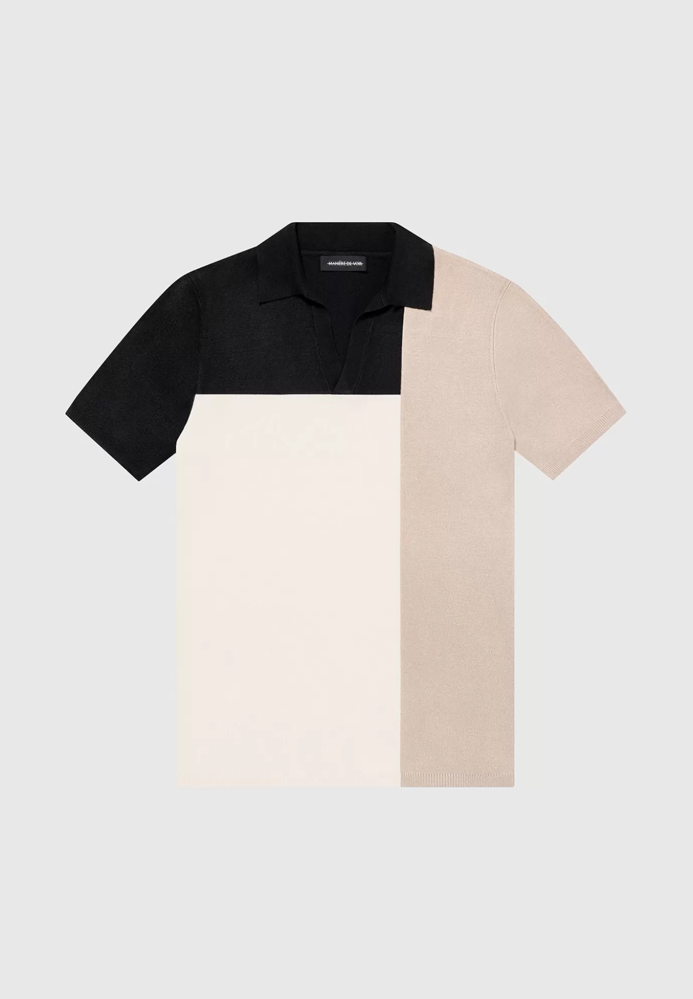 Cheap Colour Block Knit Revere Polo Top - Black/ Polo Tops