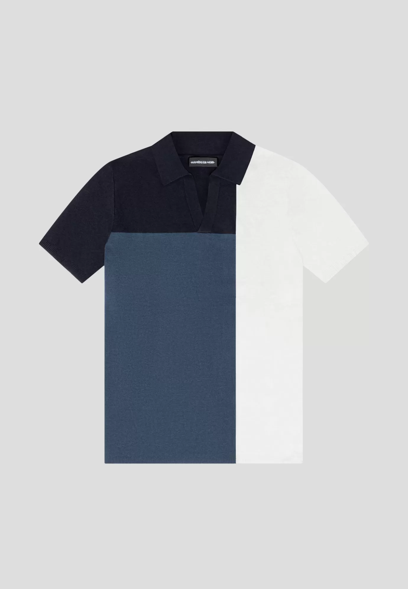 Outlet Colour Block Knit Revere Polo Top - Navy/Steel Polo Tops