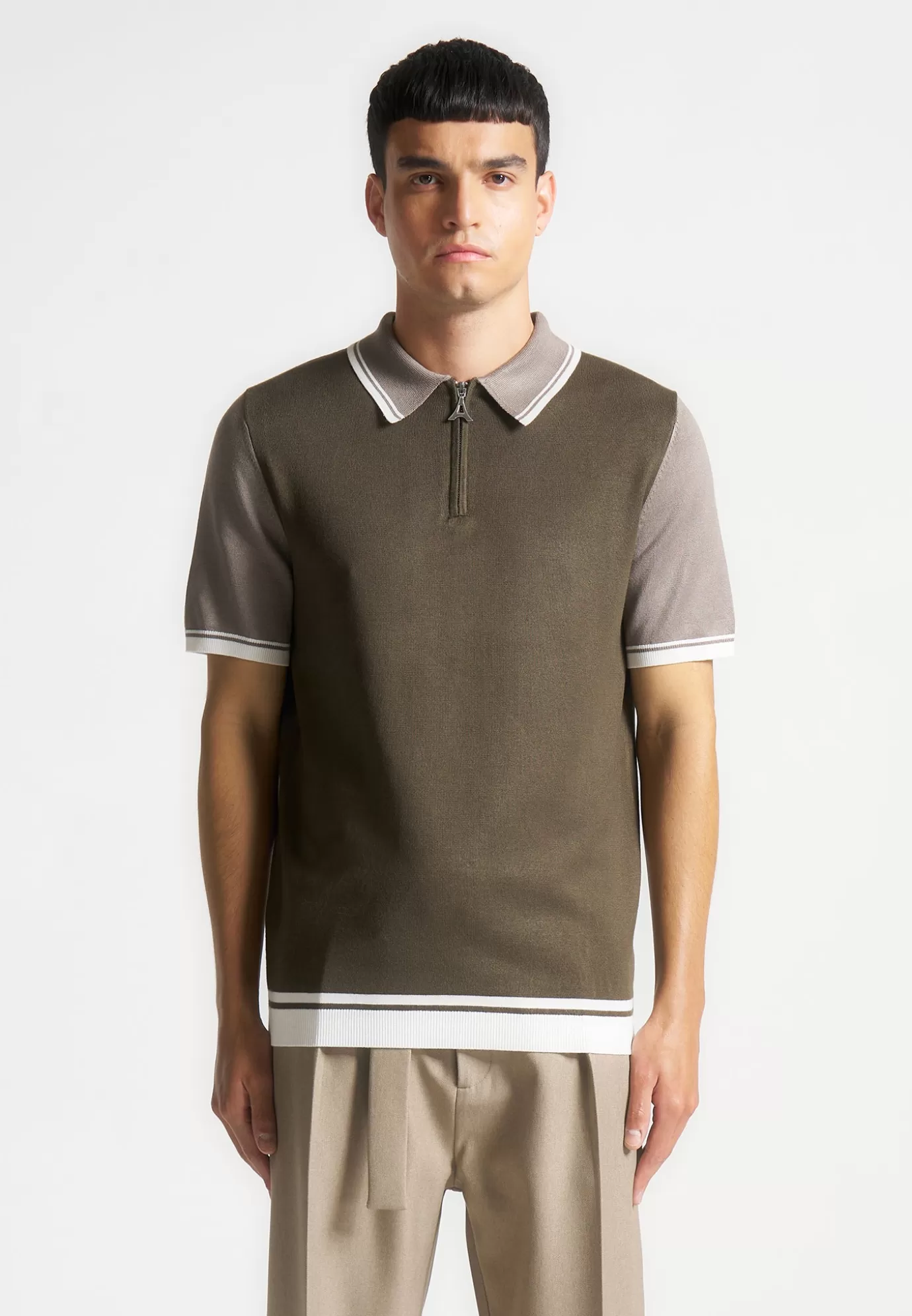 Hot Colour Block Zip Polo Shirt - Polo Tops