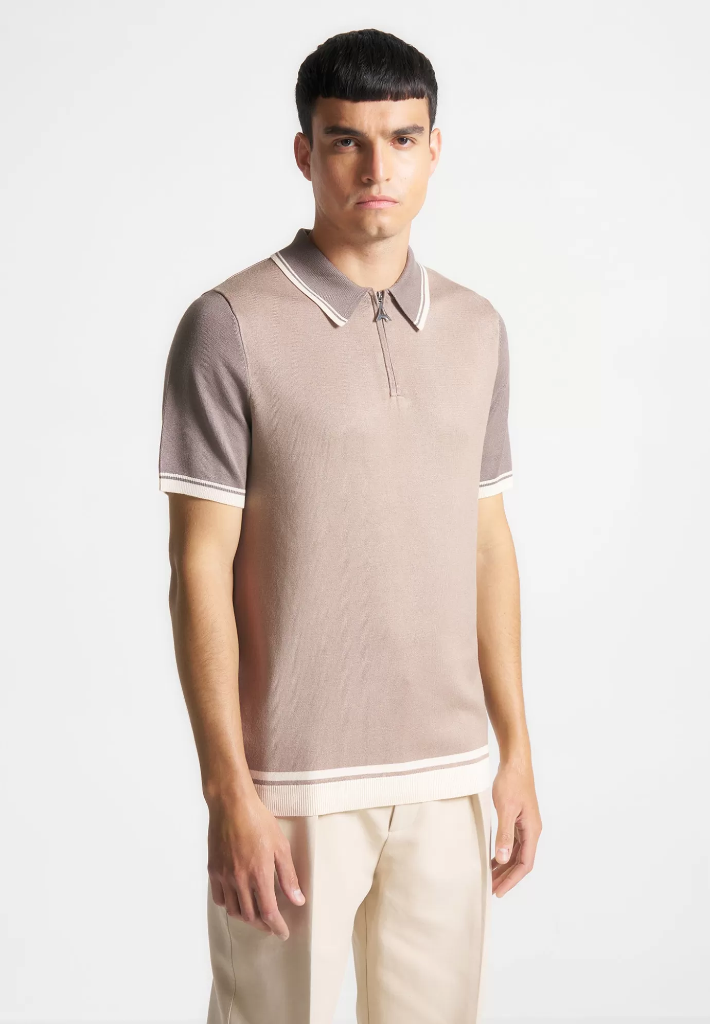 Outlet Colour Block Zip Polo Shirt - Polo Tops