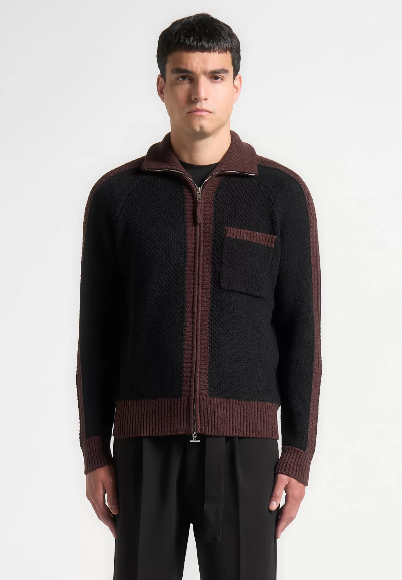 Outlet Colour Block Zip Through Cardigan - Knitwear