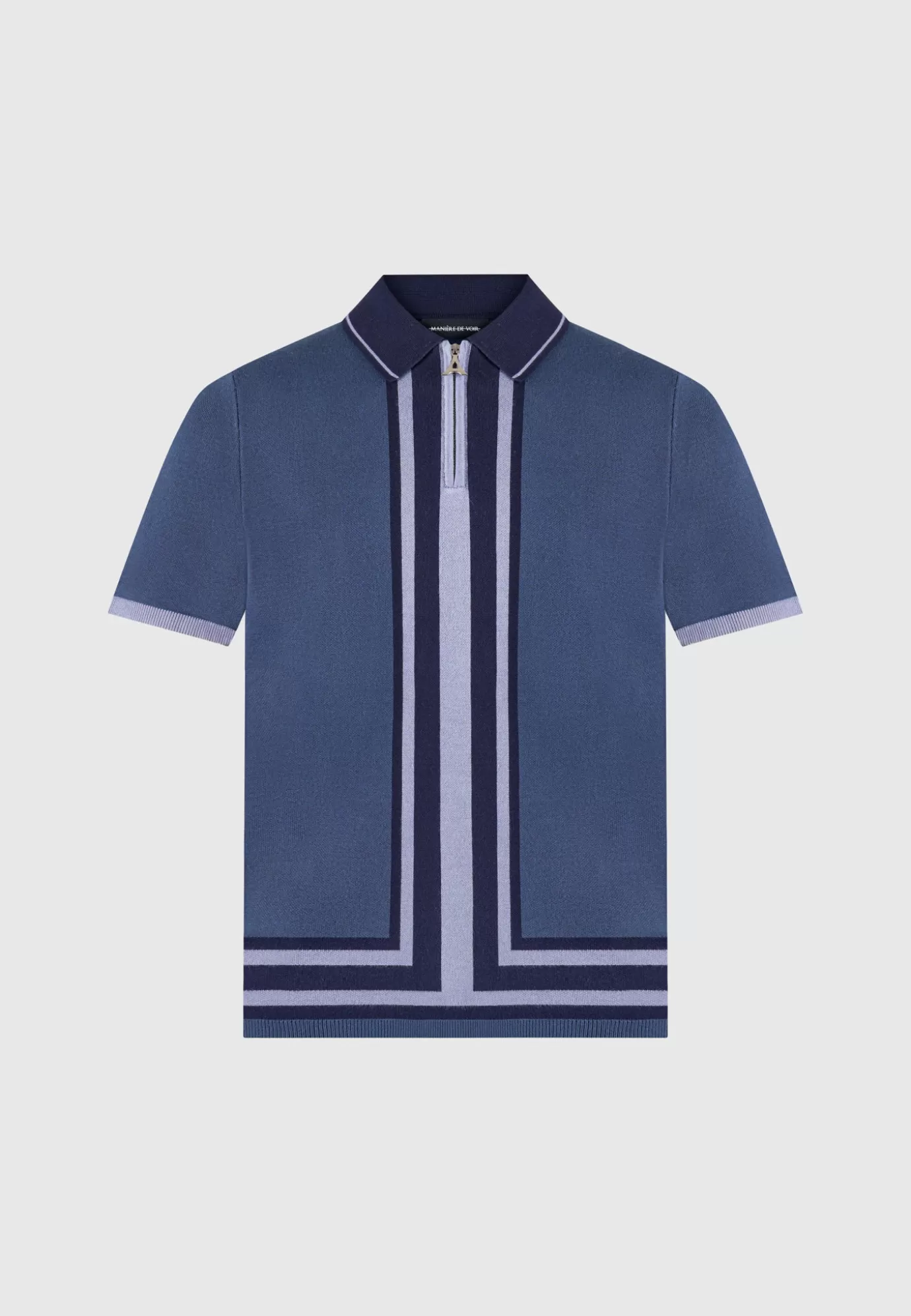 Fashion Contrast Border Knit Zip Polo Shirt - Polo Tops