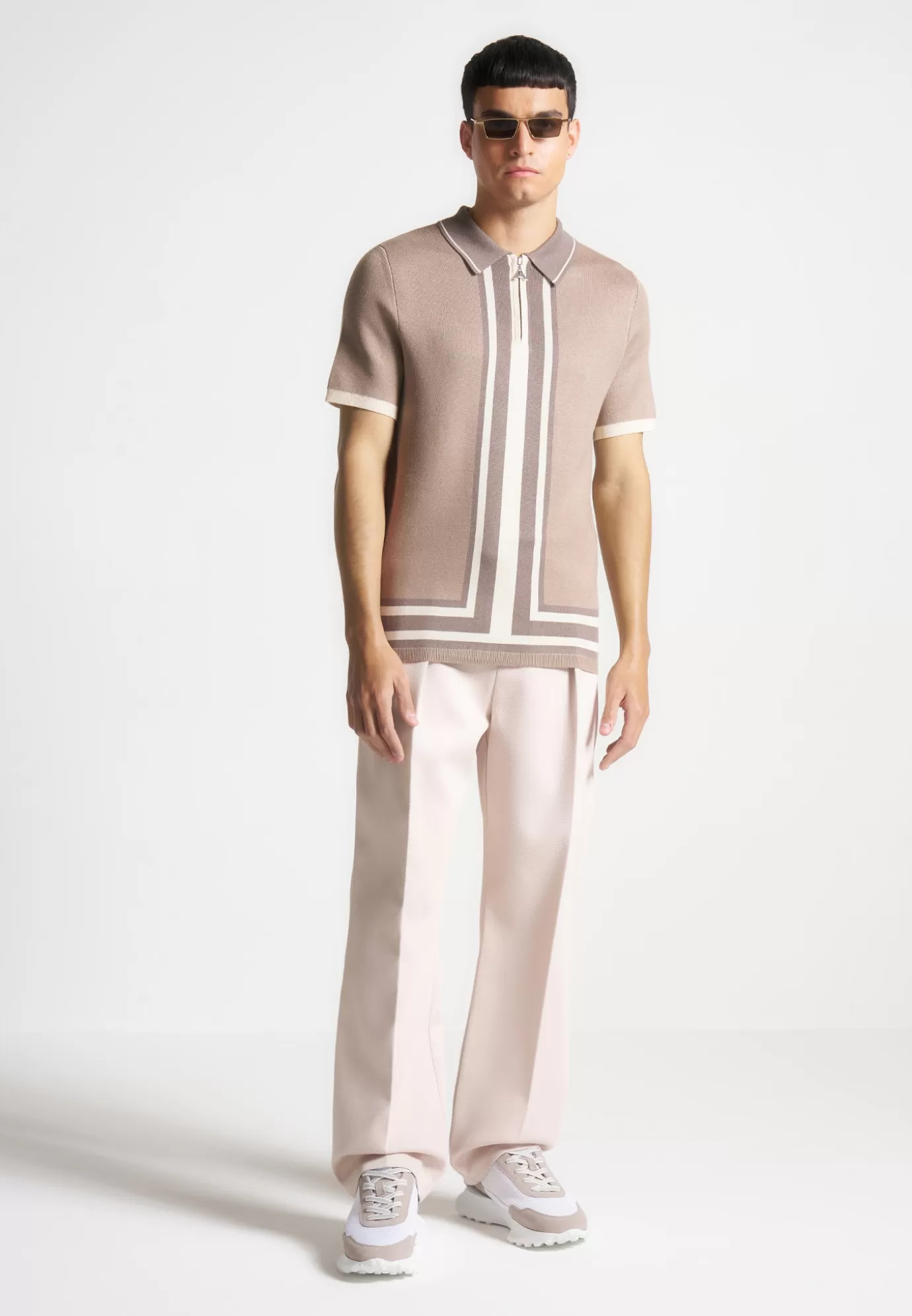 Sale Contrast Border Knit Zip Polo Shirt - Polo Tops