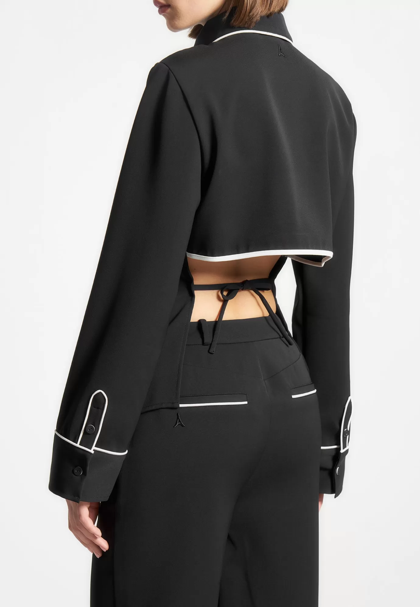 Discount Contrast Piped Backless Tie Shirt  - Black/White Shirts