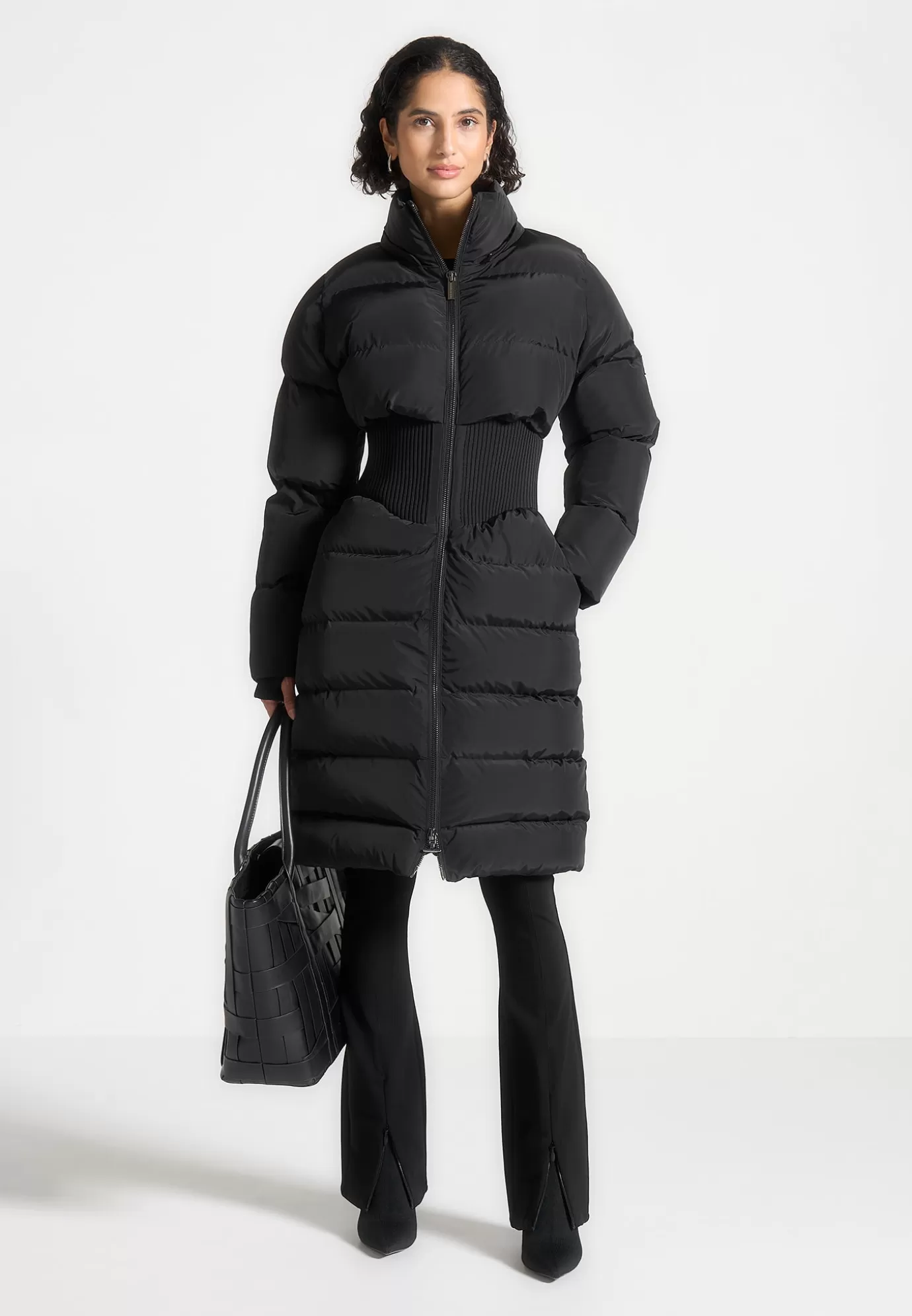 New Corset Detail Longline Puffer Coat - Outerwear