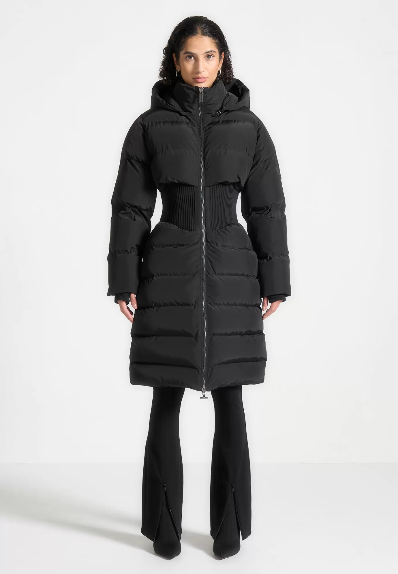 New Corset Detail Longline Puffer Coat - Outerwear