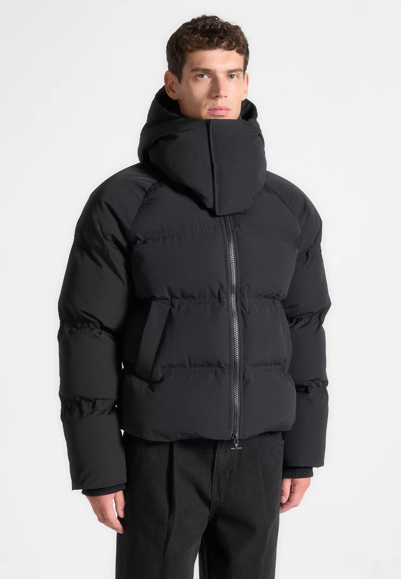 Store Cropped Raglan Wrap Neck Puffer Jacket - Outerwear