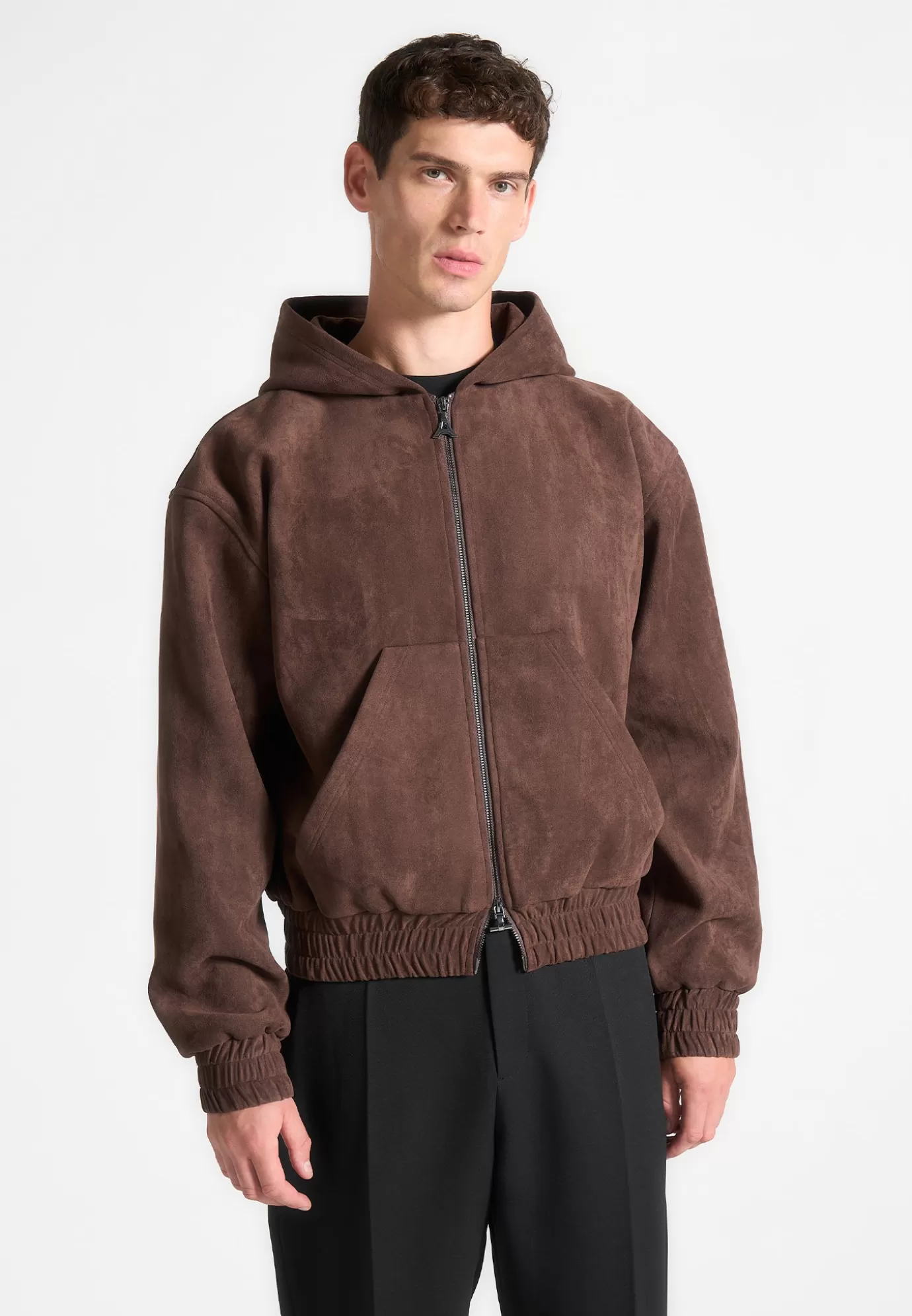 Best Sale Cropped Suede Hoodie - Jackets