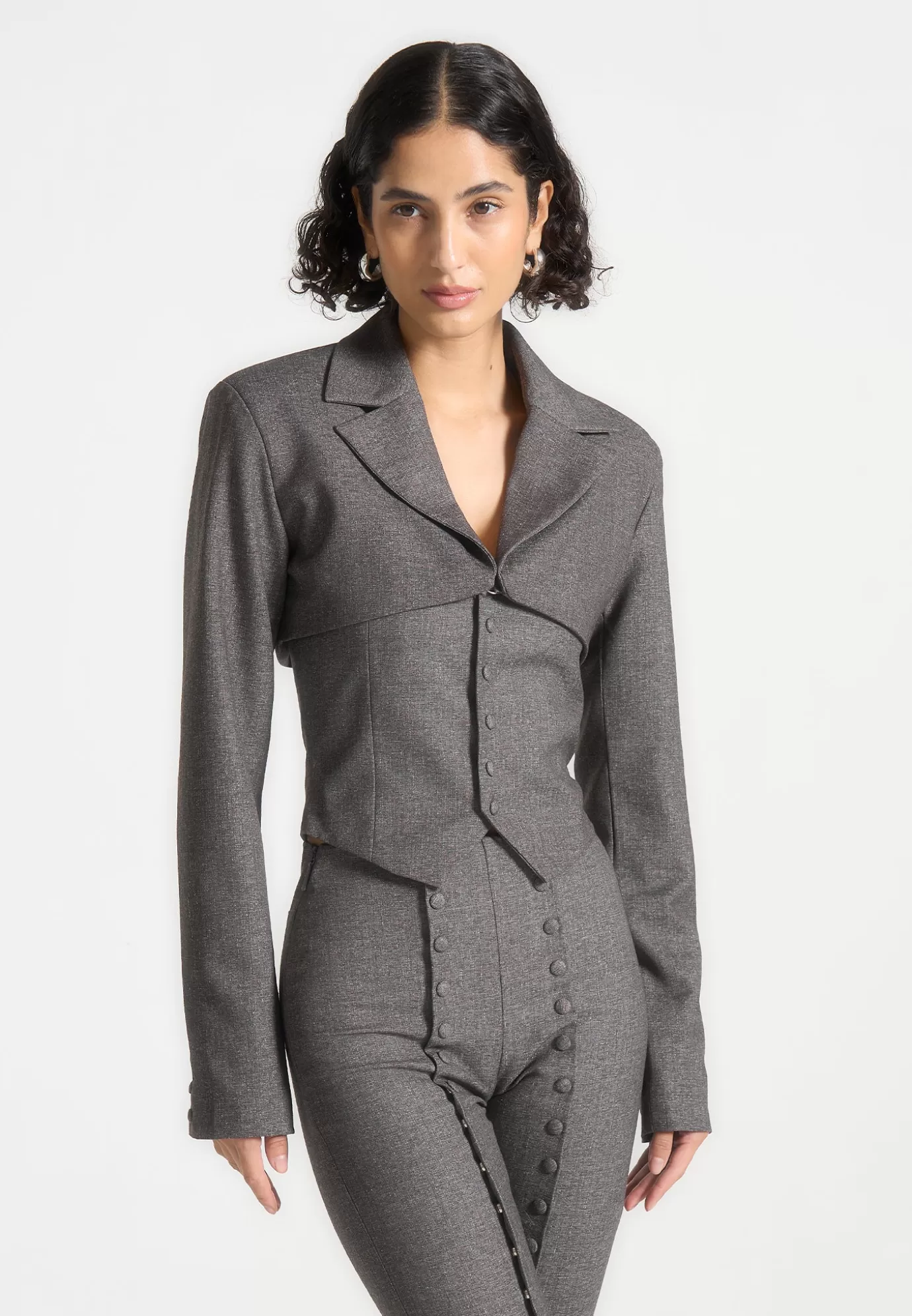 Shop Cropped Tailored Blazer u0026 Button Detail Bandeau - Dark Blazers & Waistcoats