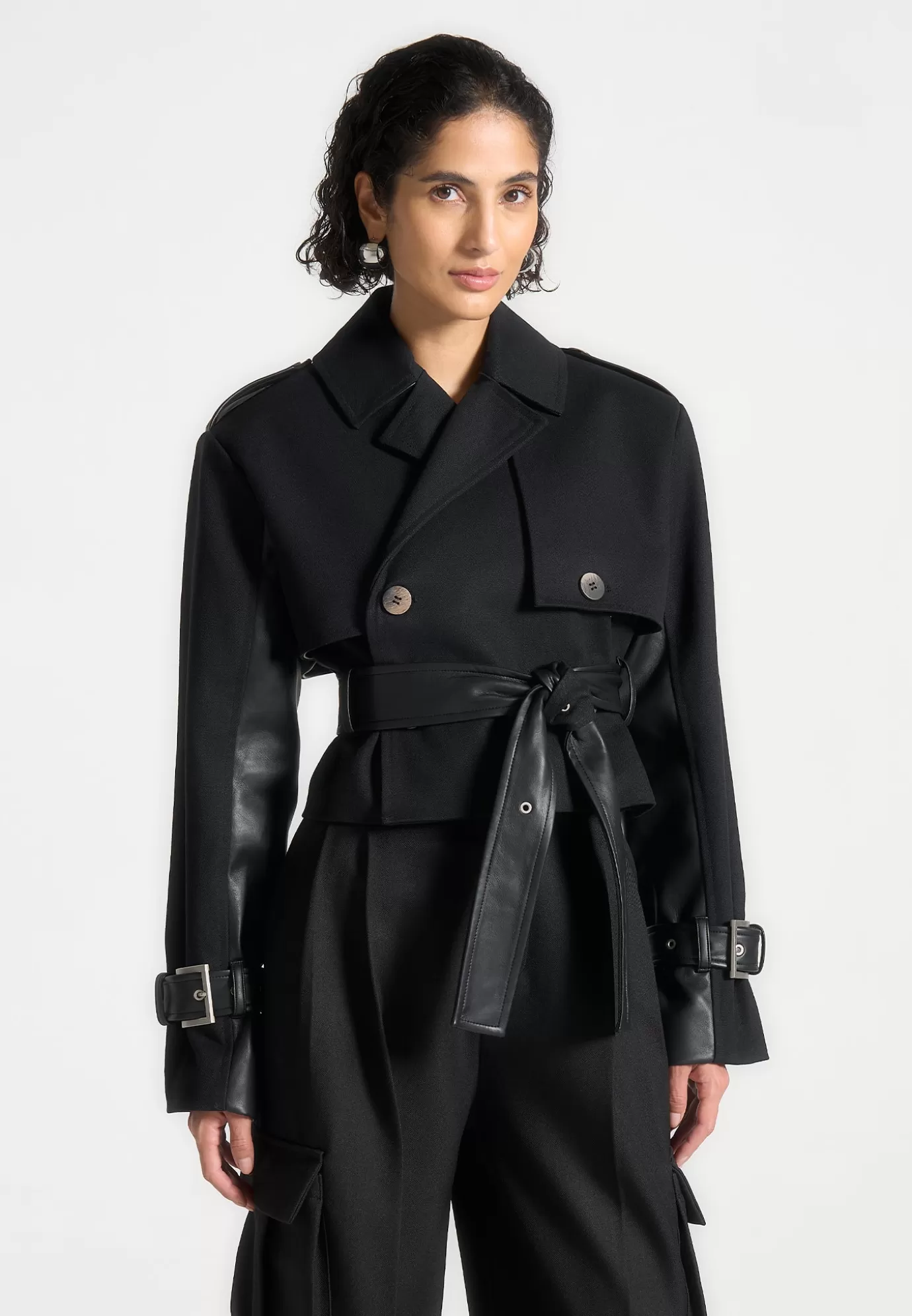 Shop Cropped Trench Coat with Belt - Outerwear