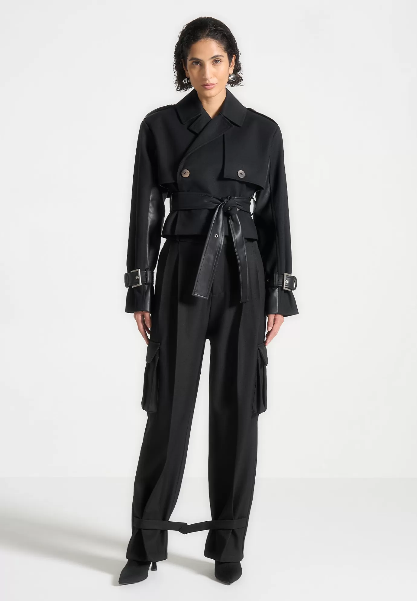 Shop Cropped Trench Coat with Belt - Outerwear