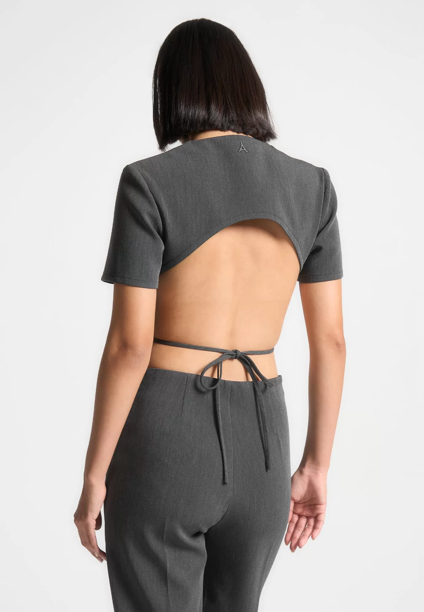 Store Curved Hem Backless Top with Tie - Dark Matching Sets