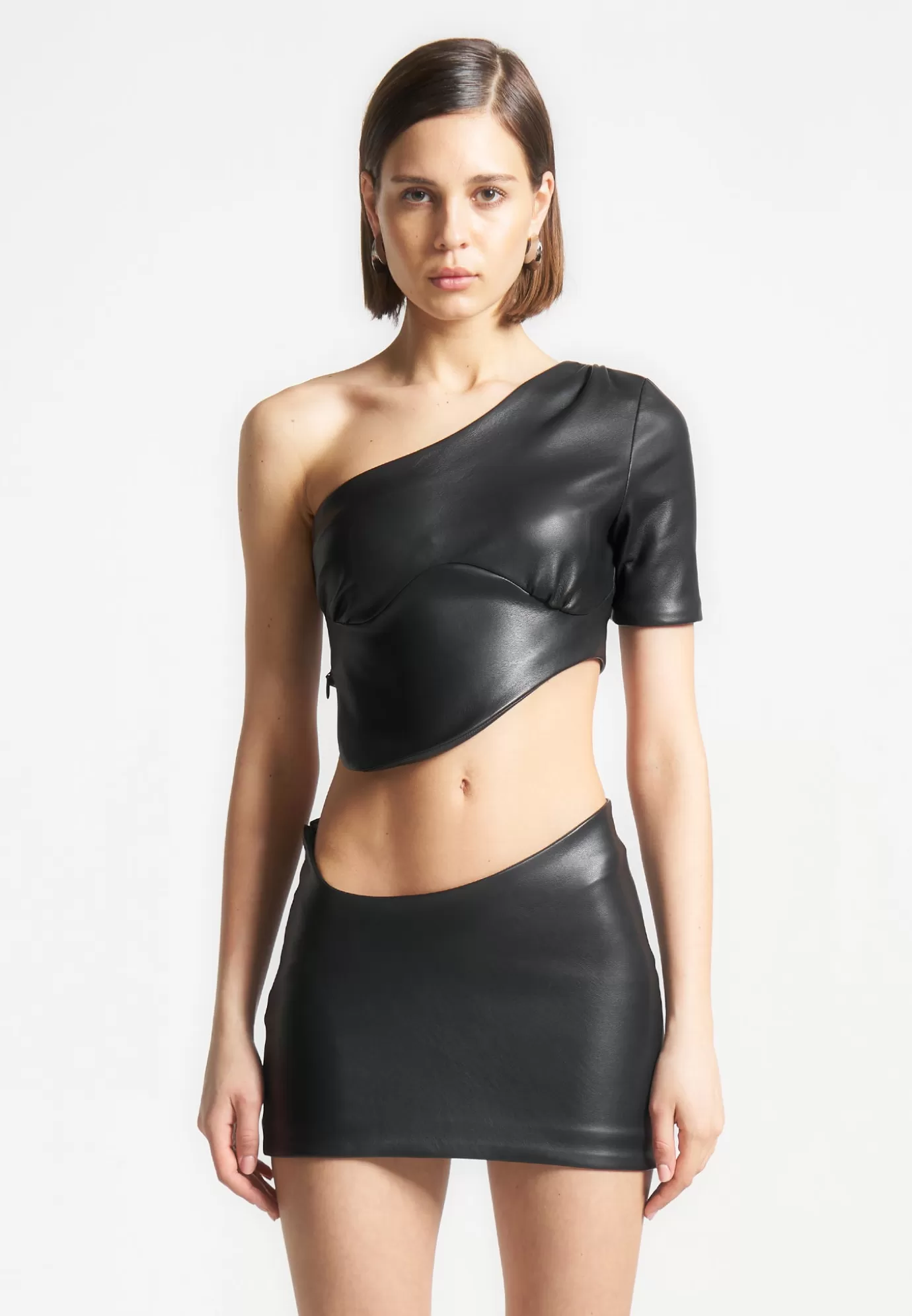 Store Curved Hem Leather Crop Top - Matching Sets