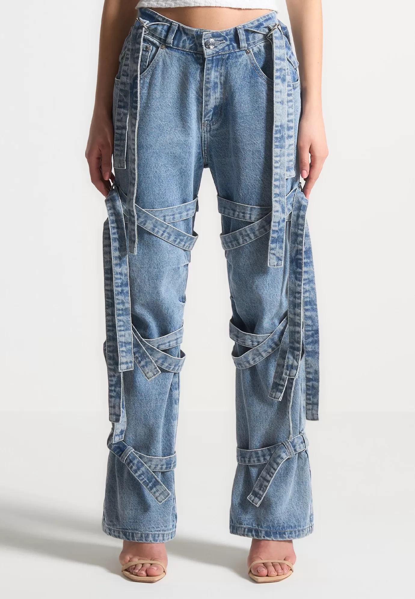 Outlet Denim Strap Cargo Jeans - Mid Jeans