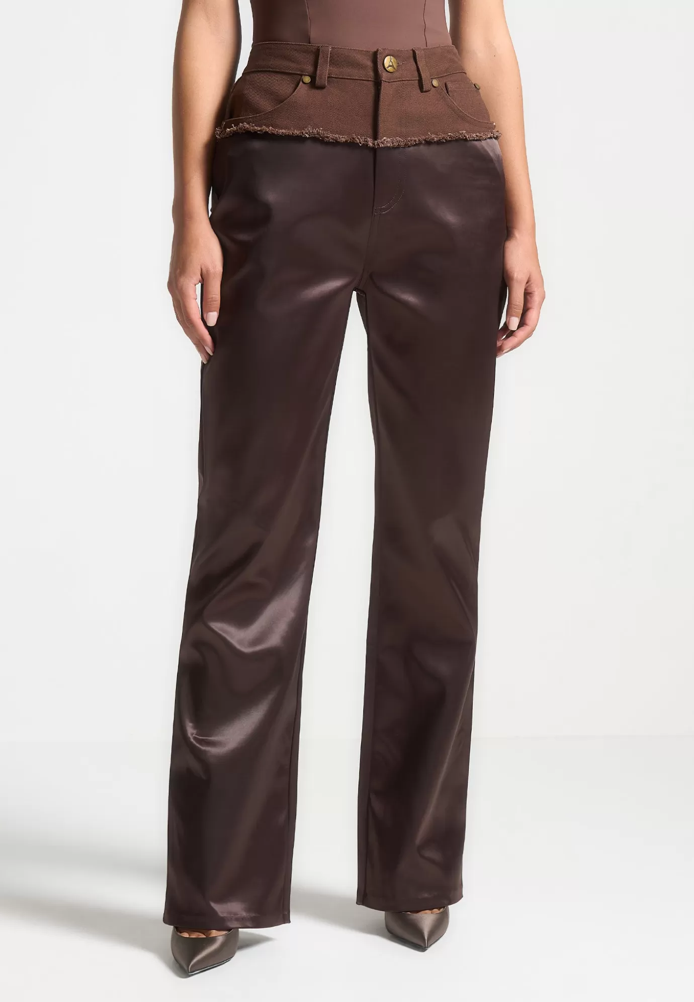 Online Distressed Drill u0026 Satin Trousers - Casual Trousers