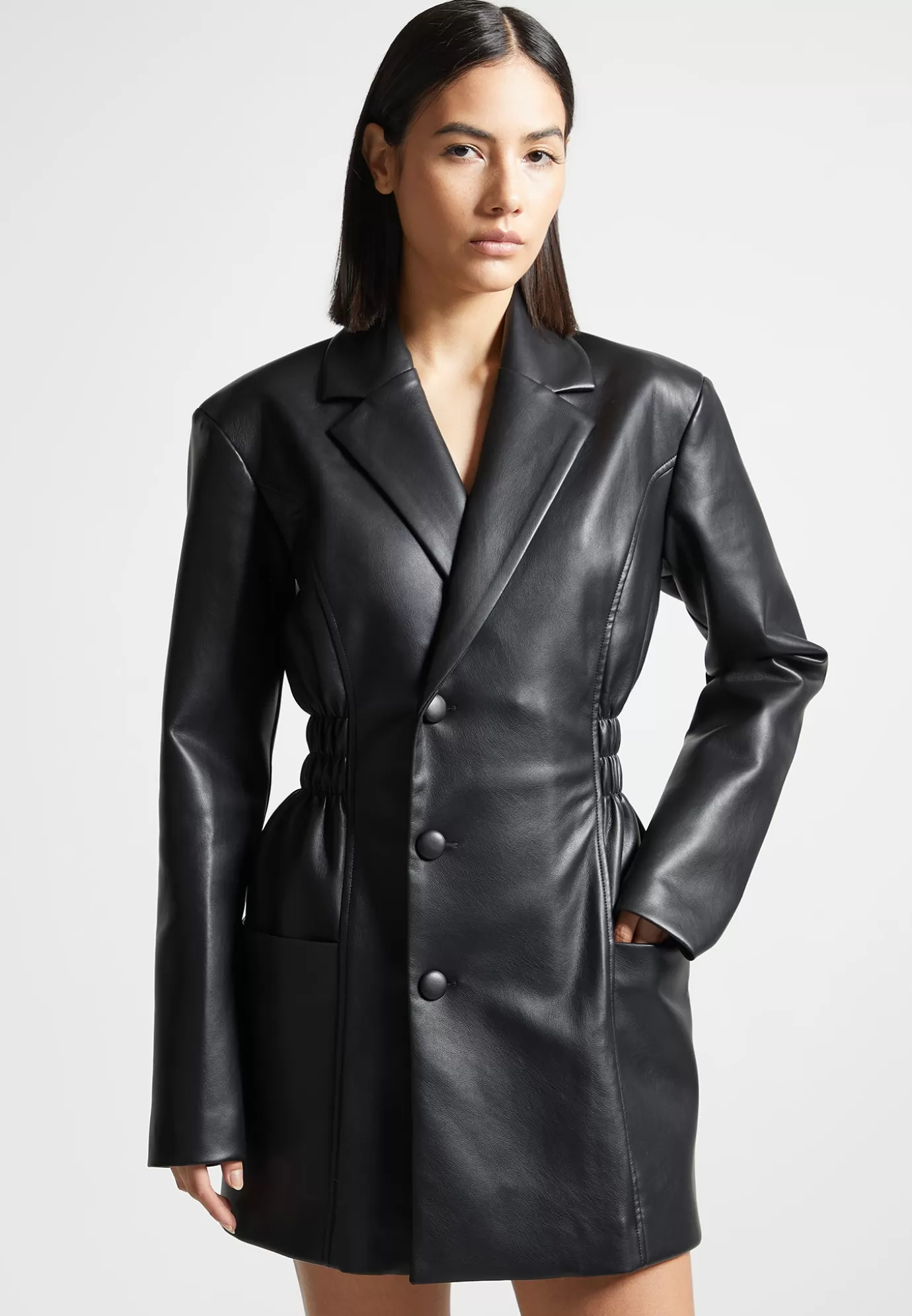 Online Double Breasted Leather Blazer Dress - Dresses