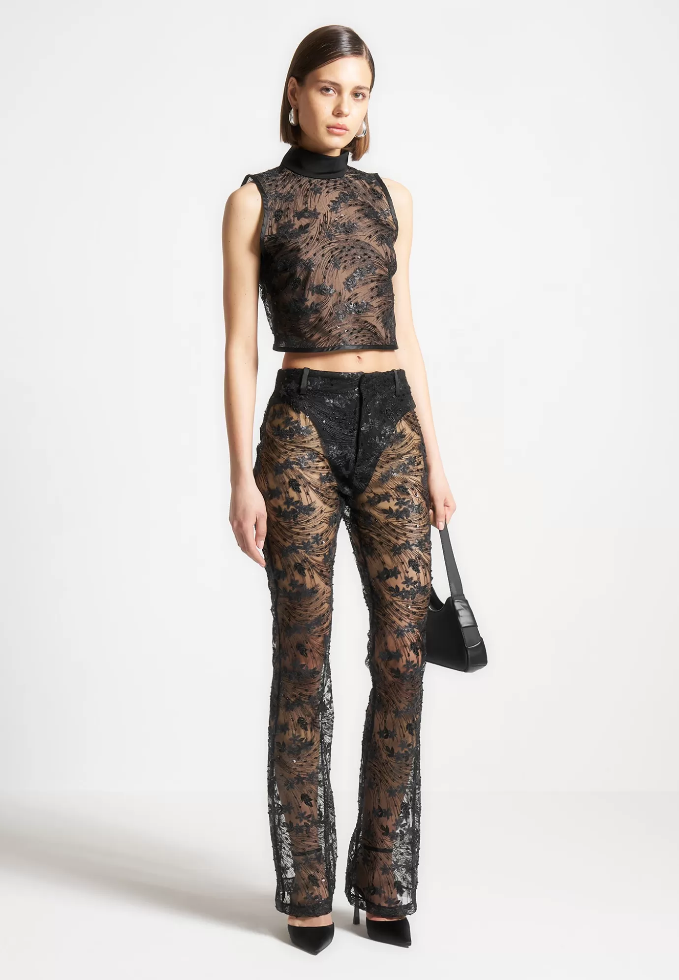 Cheap Embellished Lace Fit and Flare Trousers - Matching Sets