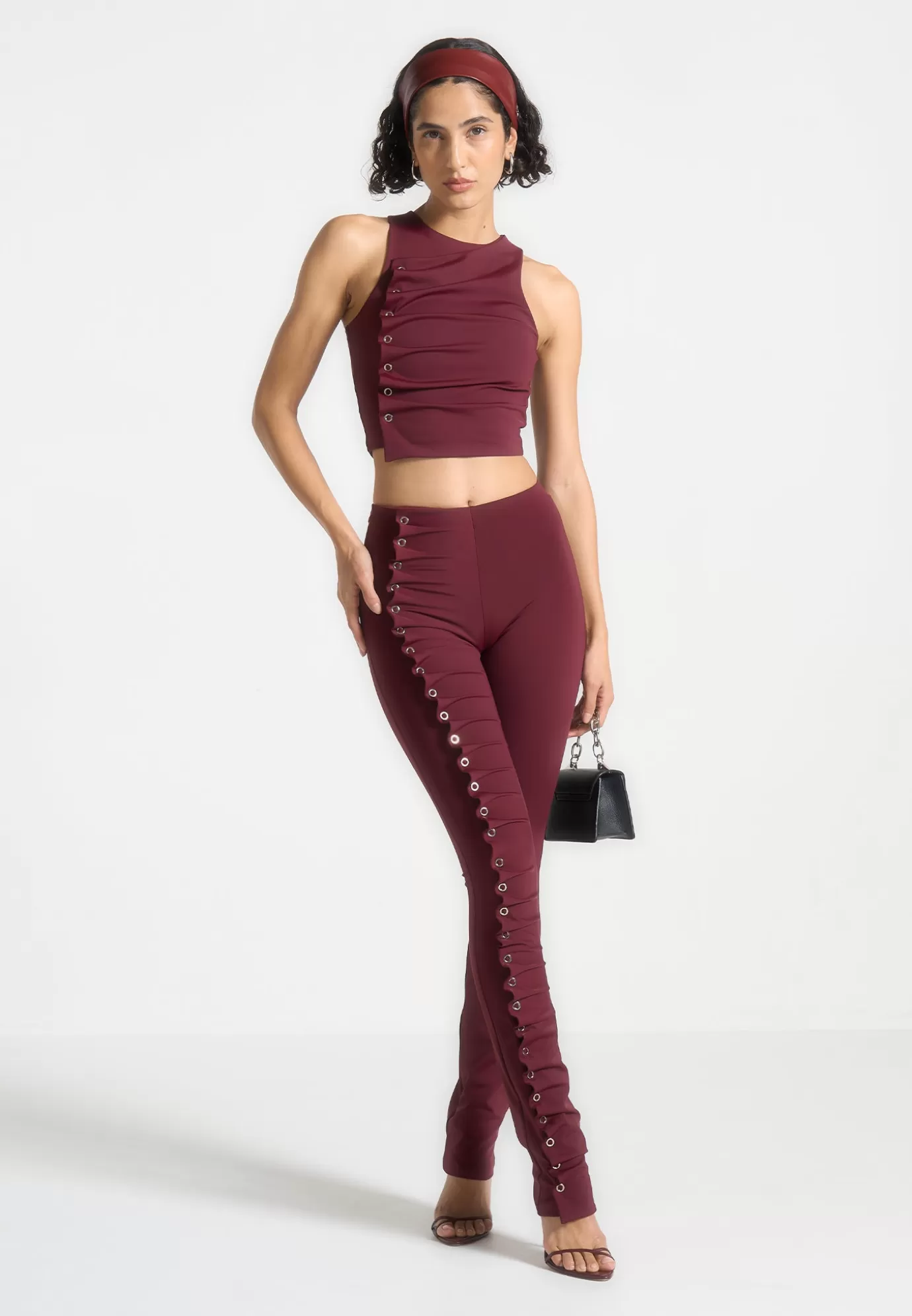 Online Eyelet Detail Tacked Racer Top  - Wine Tops & T Shirts