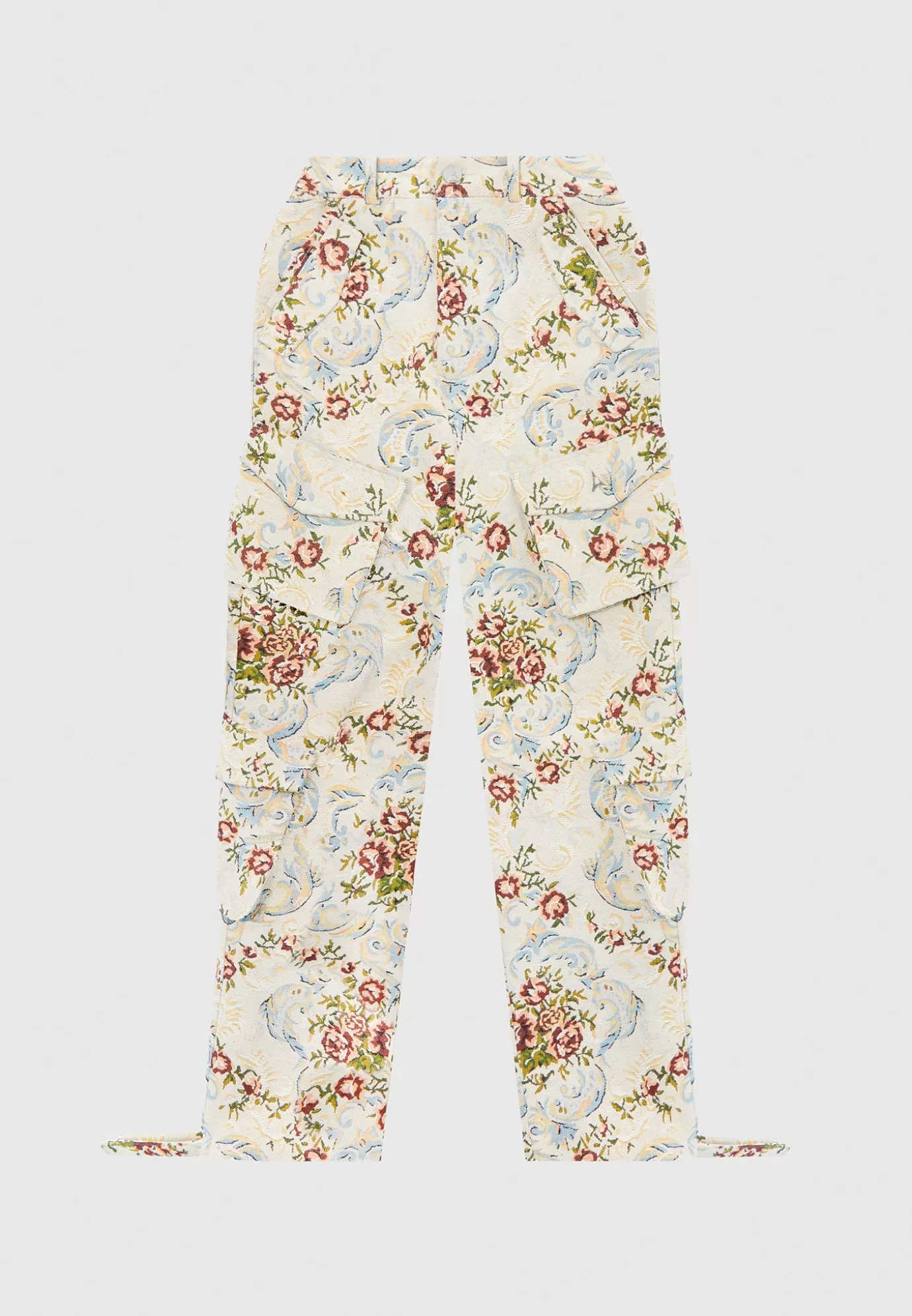 Fashion Floral Jacquard High Waisted Cargo Pants - Matching Sets