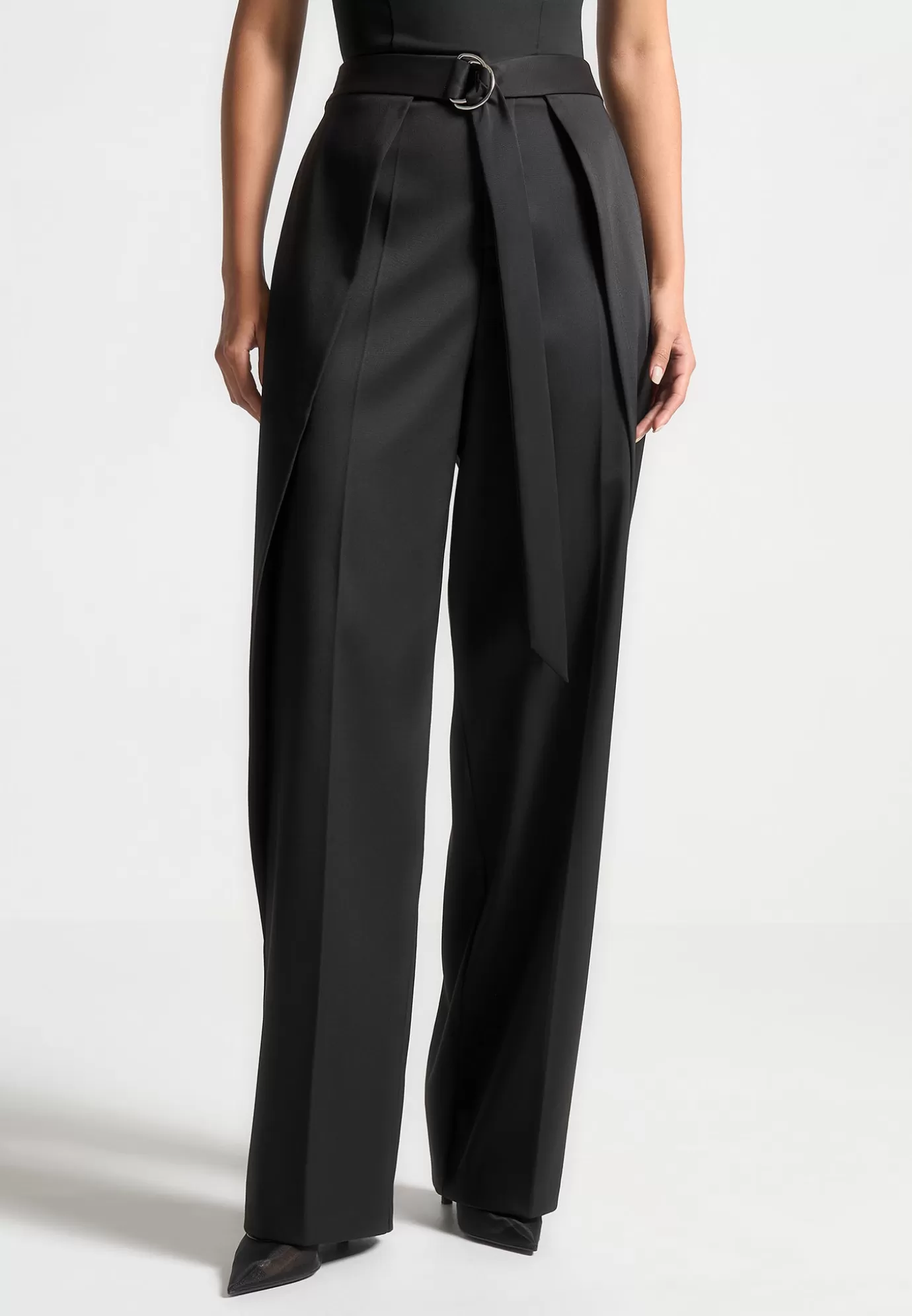 Flash Sale Foldover Sateen Trousers with D-Ring Belt - Suits