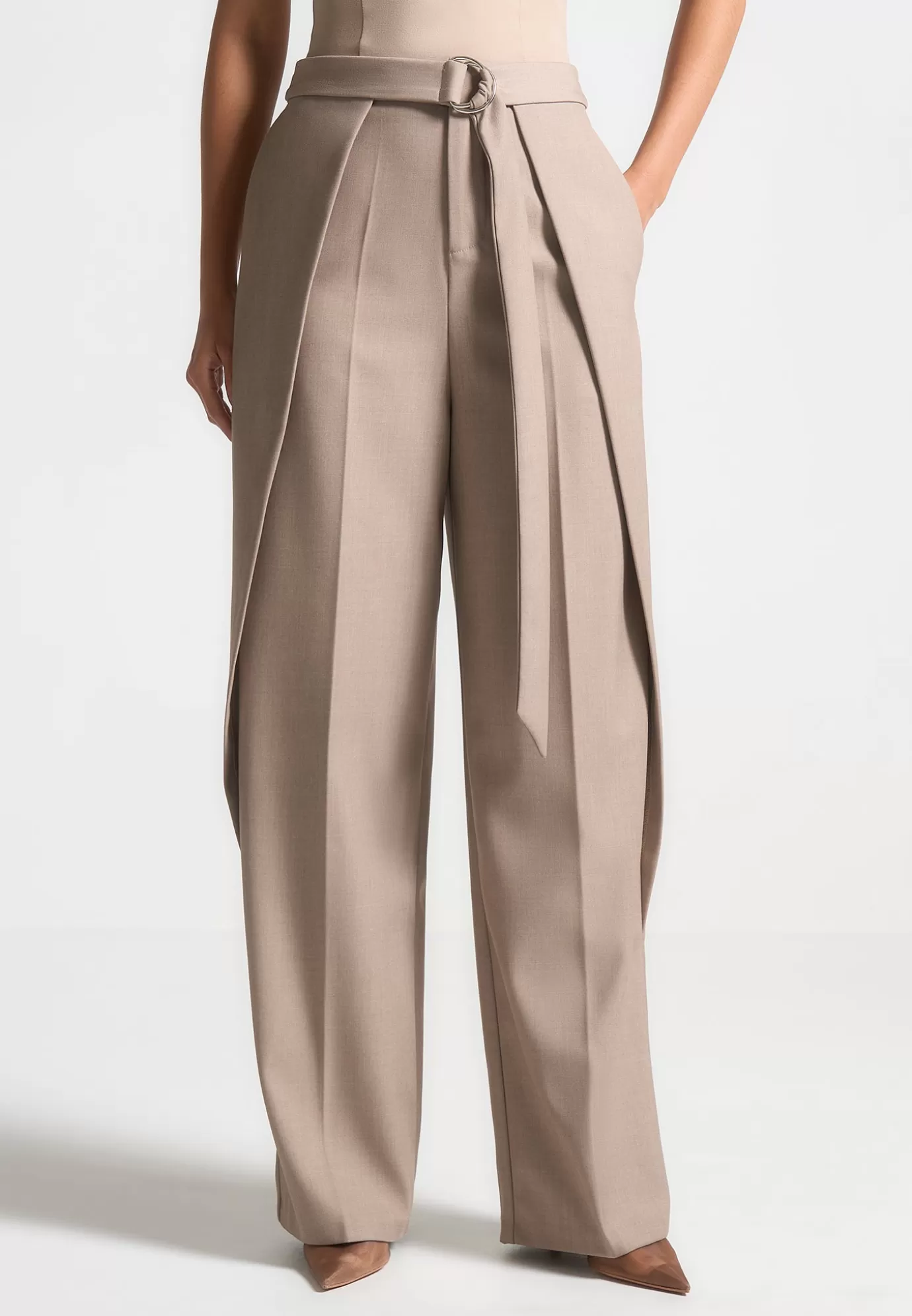 Discount Foldover Tailored Trousers with D-Ring Belt - Suits