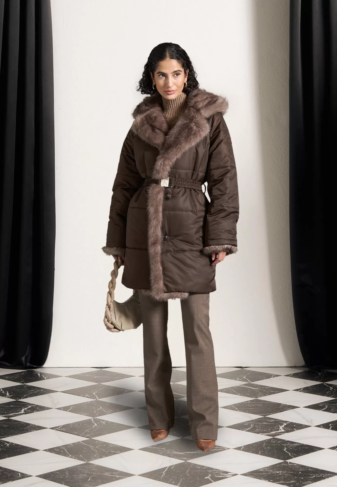 Best Sale Fur Longline Belted Coat - Outerwear