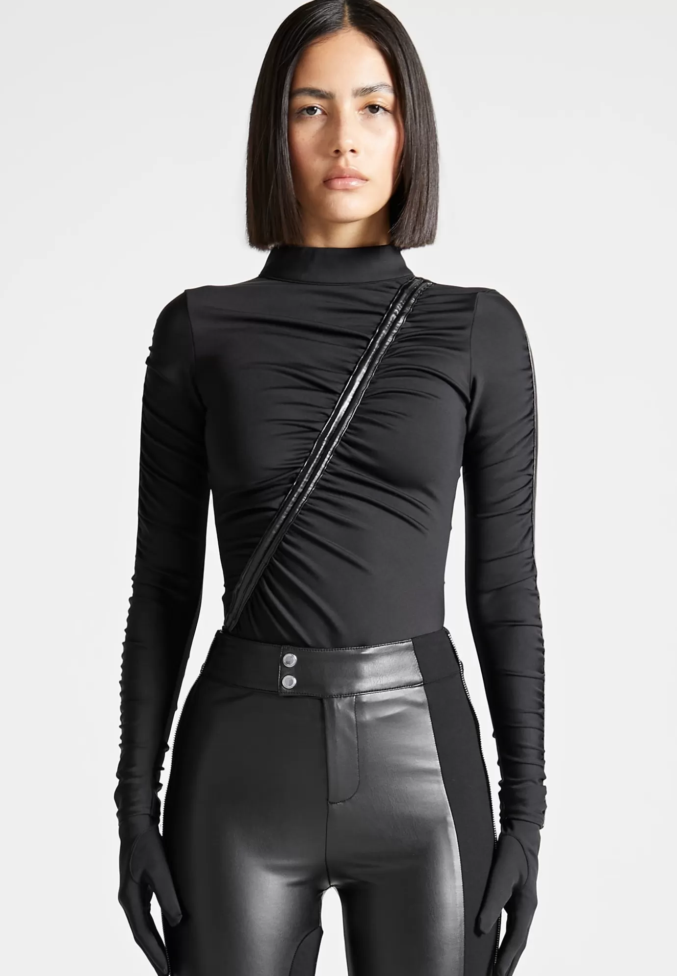 Fashion Glove Bodysuit with Ruching - Bodysuits