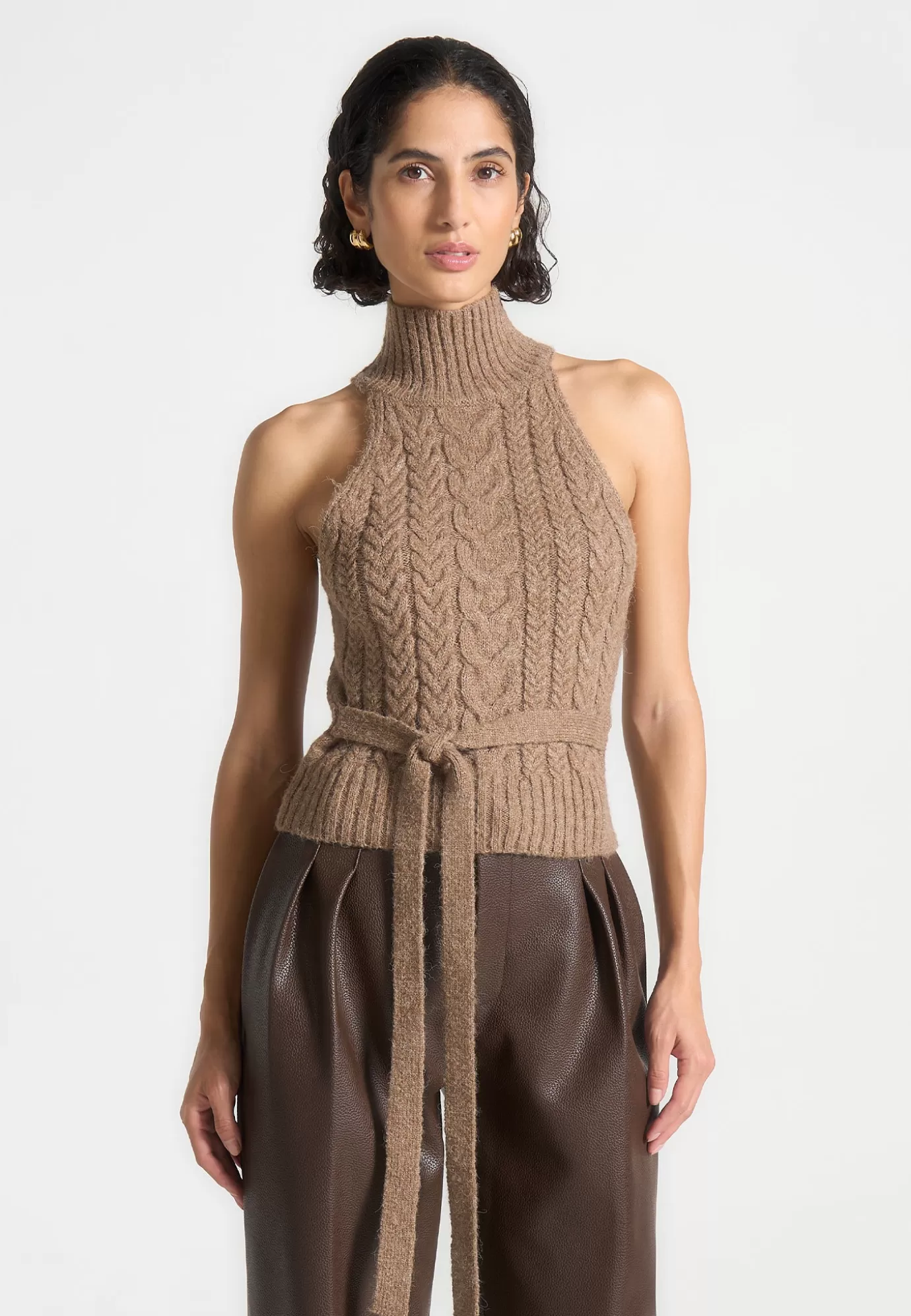 Best Sale Halter Cable Knit Wool Top with Tie - Knitwear