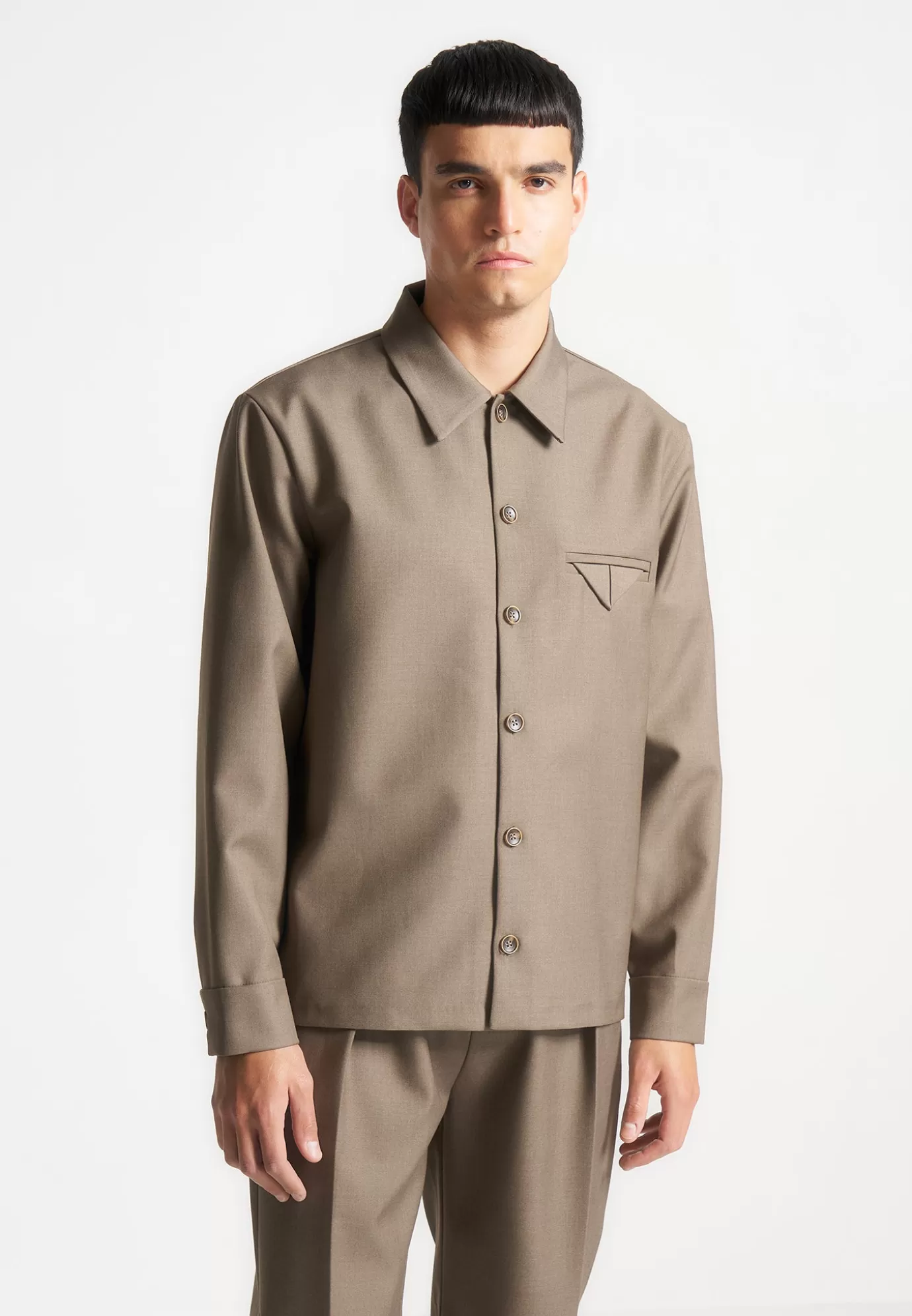 Discount Hatched Tailored Long Sleeve Overshirt - Formal Co-ords