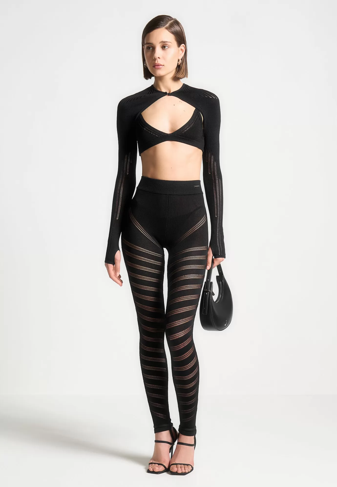 Shop High Waisted Knitted Spiral Contour Leggings - Matching Sets