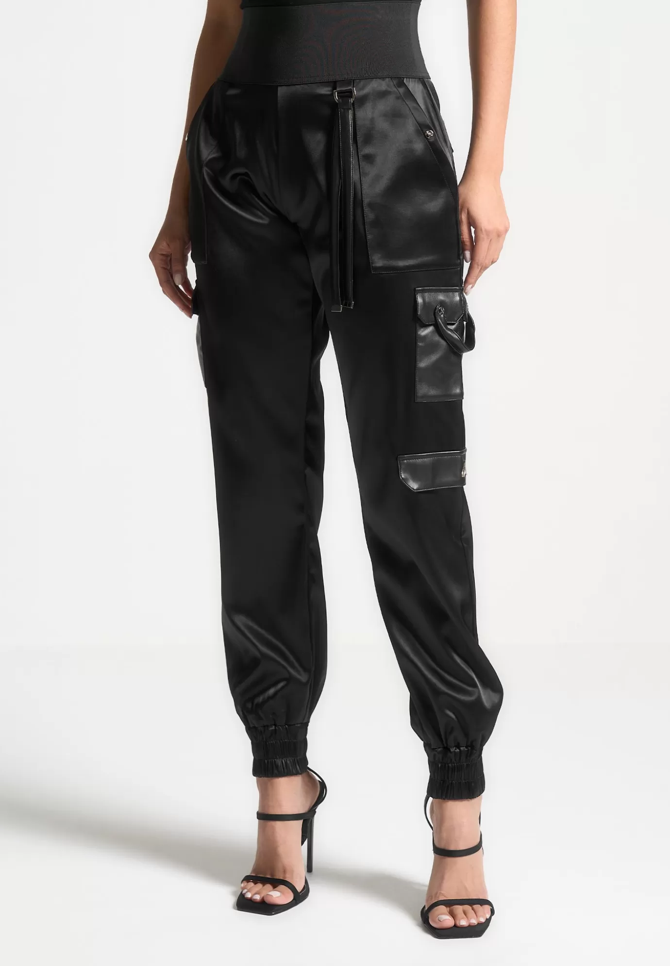 Fashion High Waisted Satin Cargo Trousers - Matching Sets