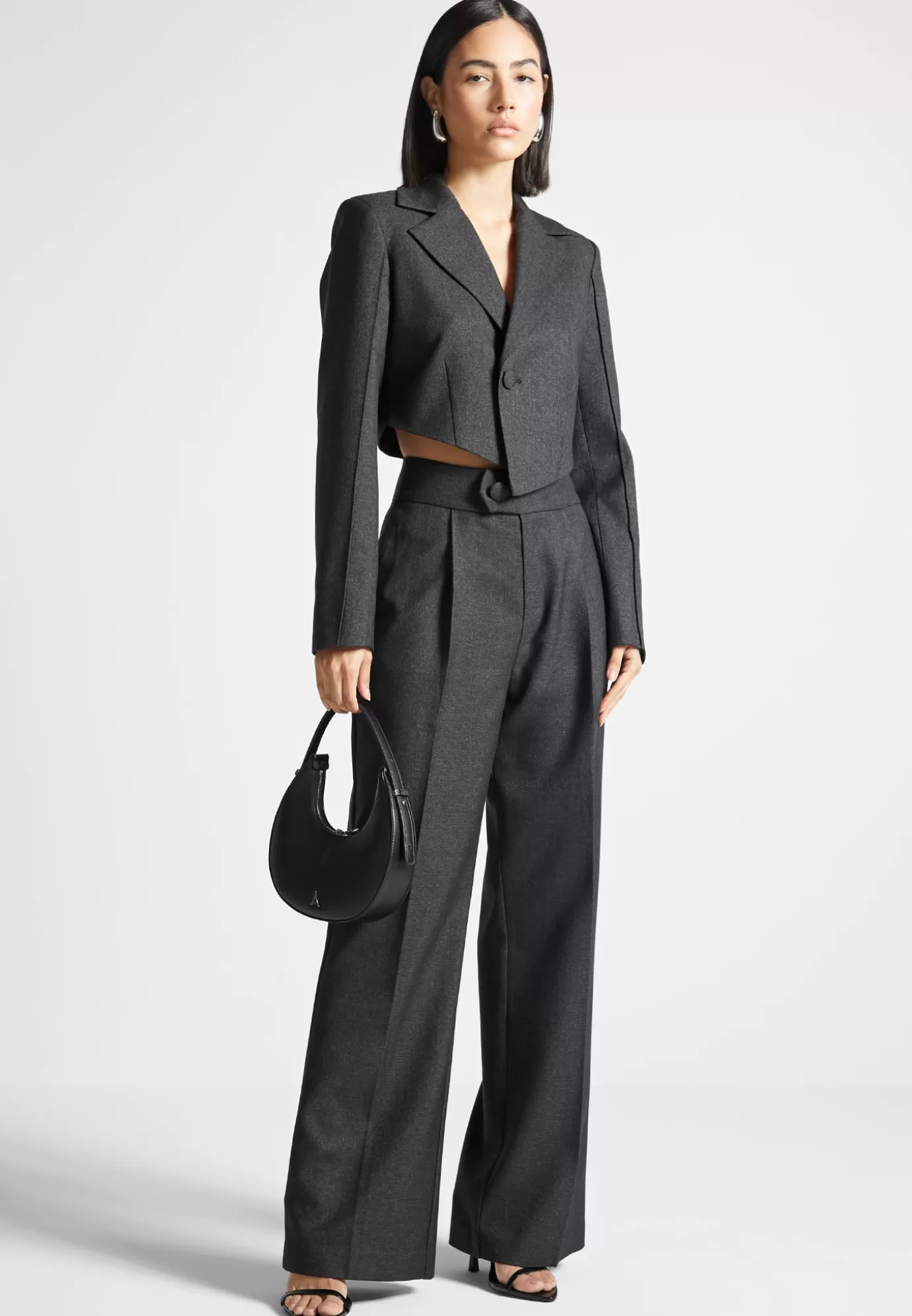 Fashion High Waisted Tailored Trousers - Dark Suits