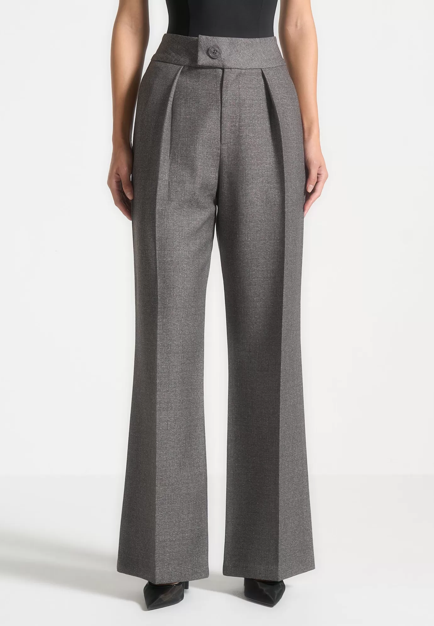 Fashion High Waisted Tailored Trousers - Grey Suits