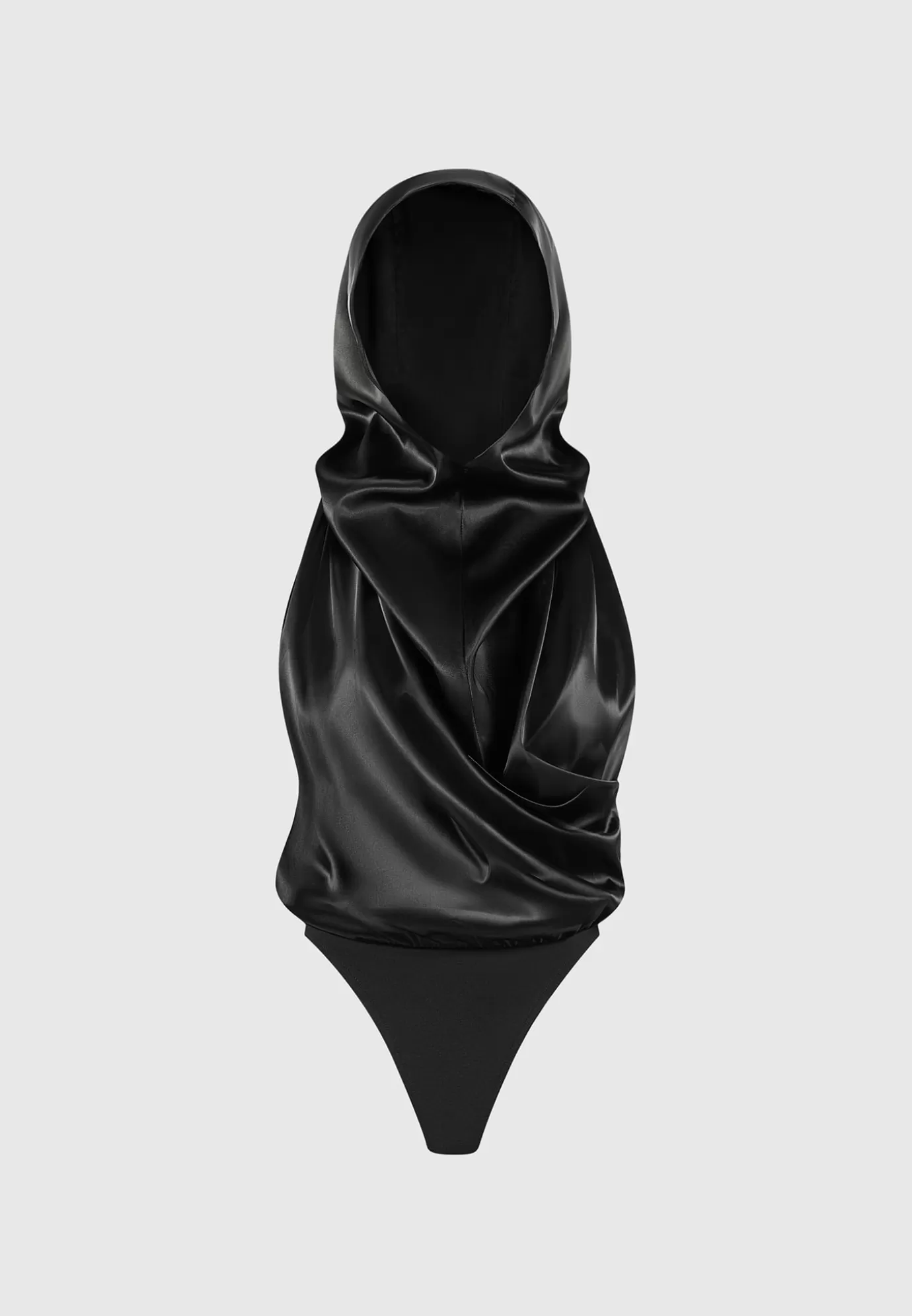 Cheap Hooded Cowl Neck Satin Wrap Bodysuit - Bodysuits