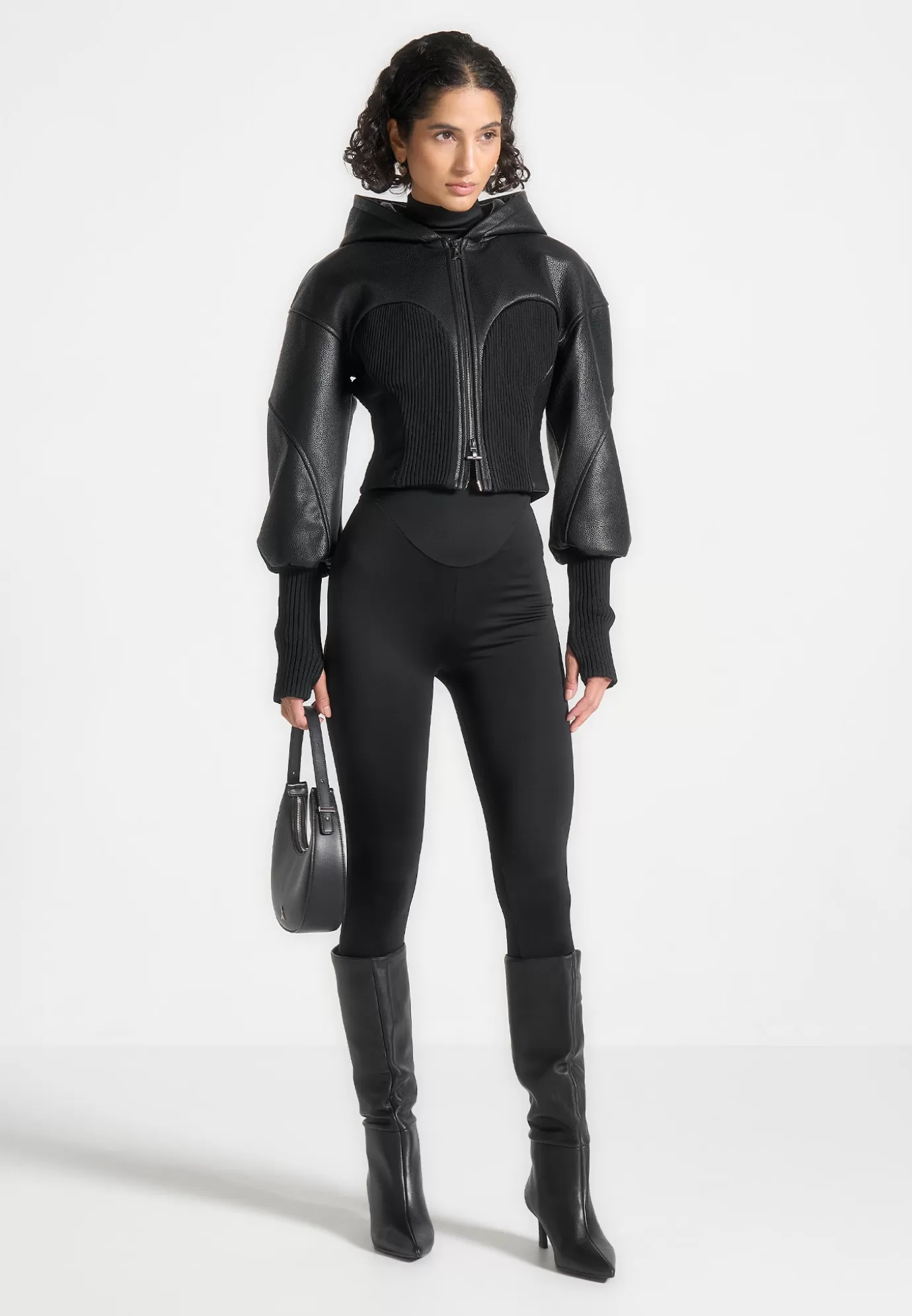 New Hooded Pebbled Leather Contour Jacket - Outerwear