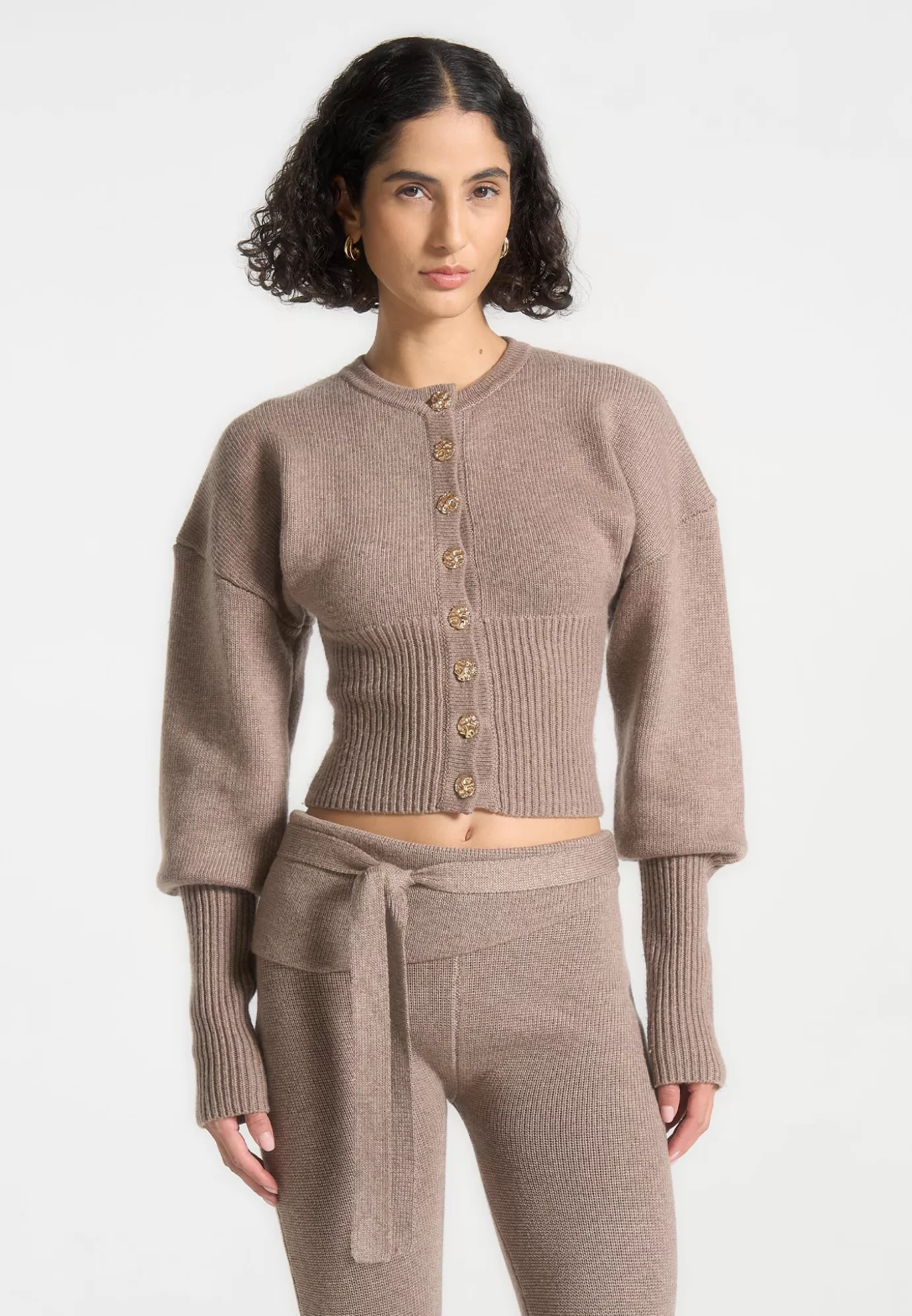 Store Knitted Cinch Waist Cardigan - Matching Sets