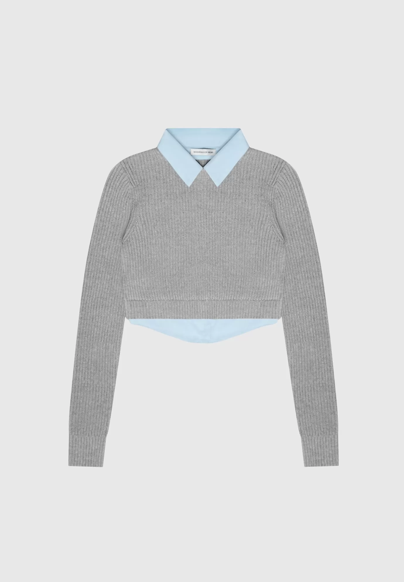 Fashion Knitted Jumper with Shirt Detail - Blue/Grey Knitwear