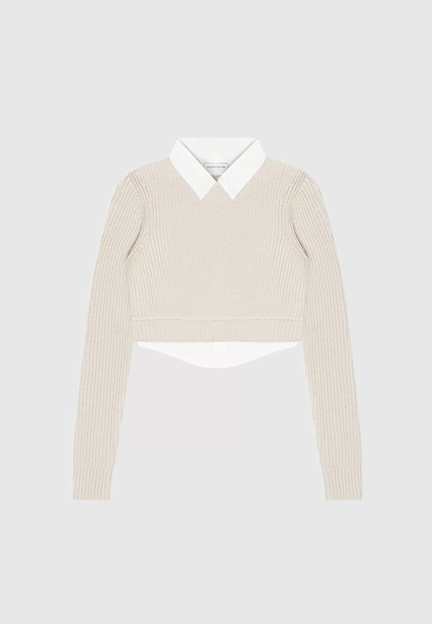 New Knitted Jumper with Shirt Detail - White/Beige Knitwear