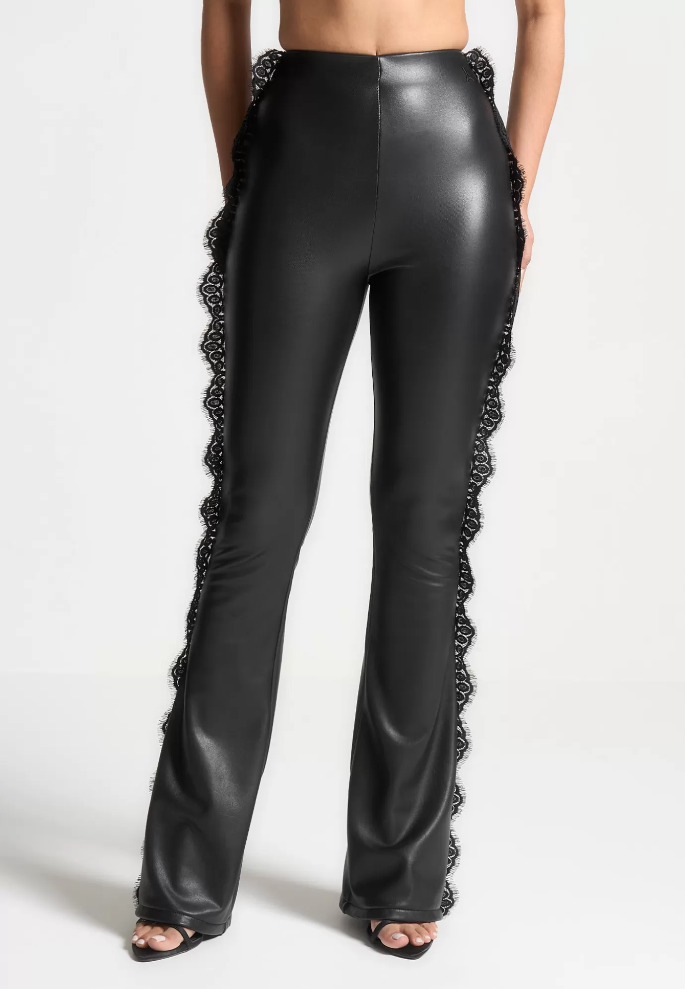 Cheap Lace Trim Leather Fit and Flare Leggings - Matching Sets